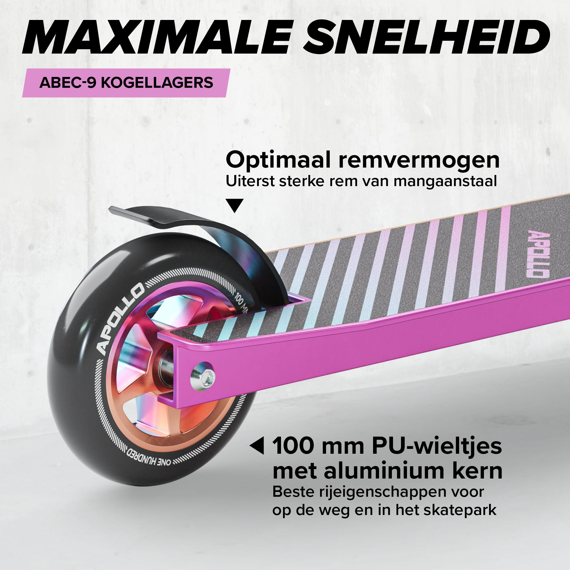 Apollo Stunt Scooter 'Genius Pro' hoogwaardige stuntstep met ABEC 9 kogellagers Rainbow