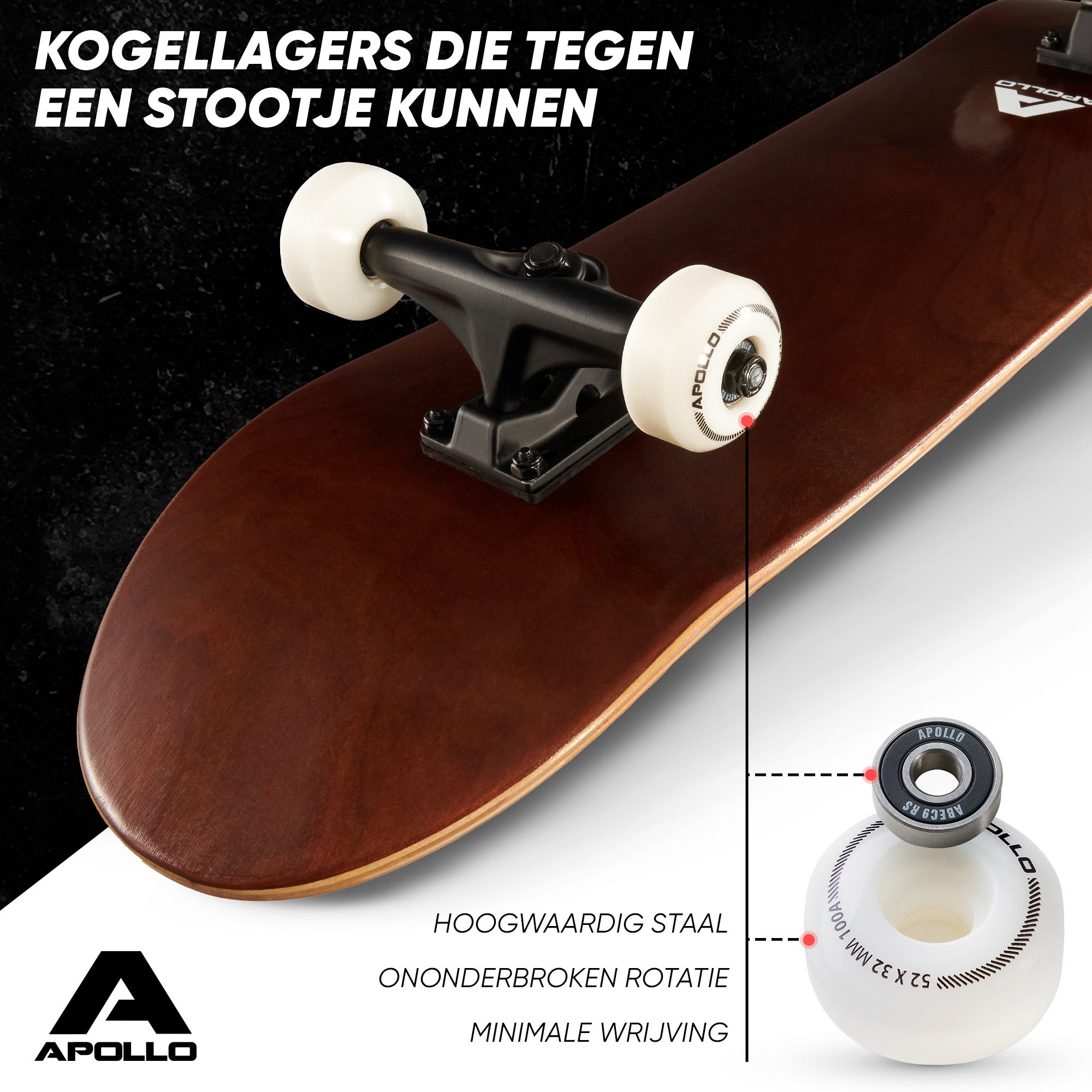 Apollo Skateboard Compleetboard 31 inch - Plain Wood Wood