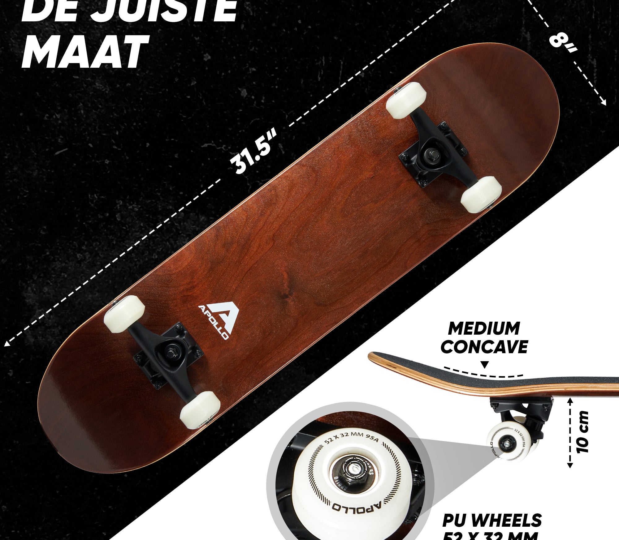 Apollo Skateboard Compleetboard 31 inch - Plain Wood Wood