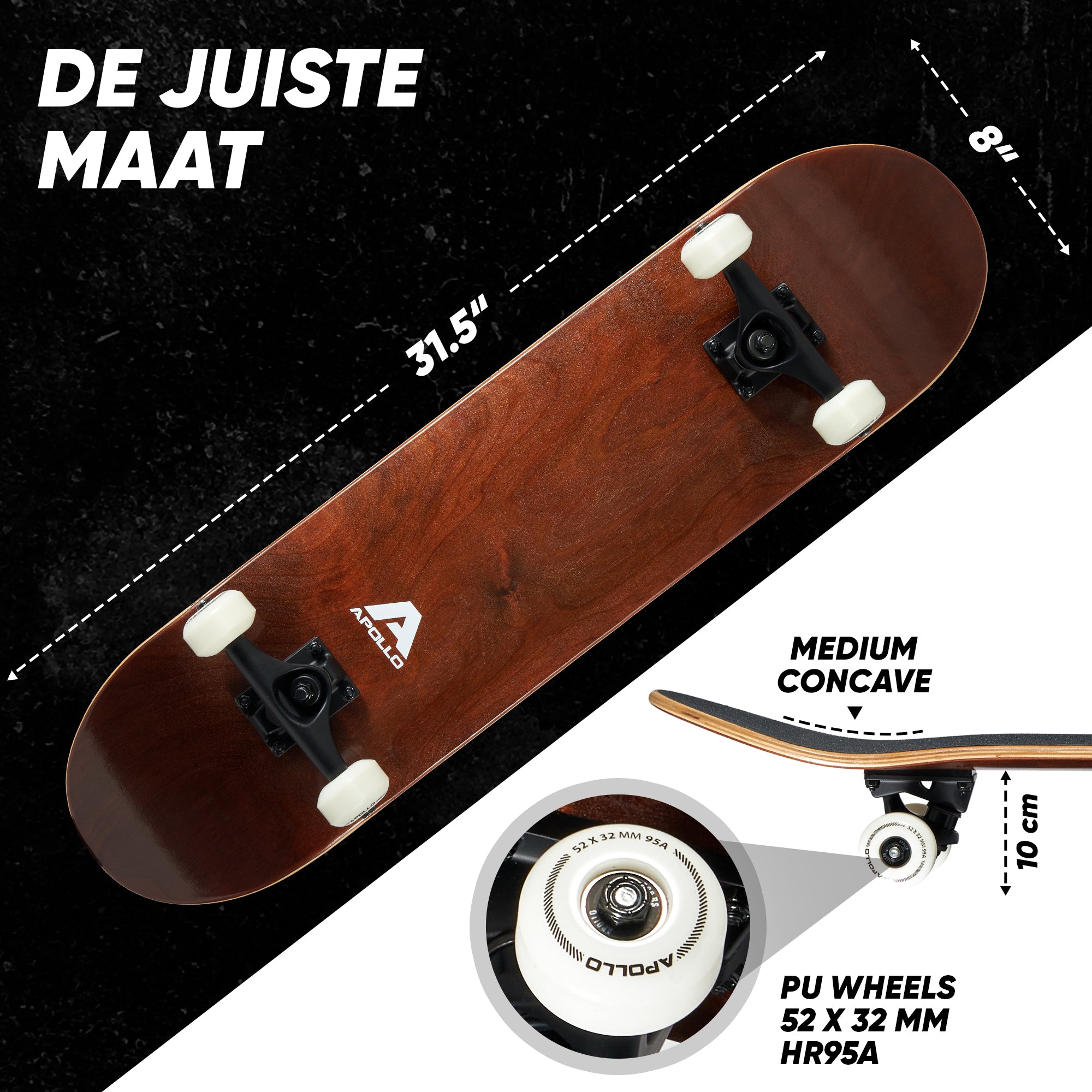 Apollo Skateboard Compleetboard 31 inch - Plain Wood Wood