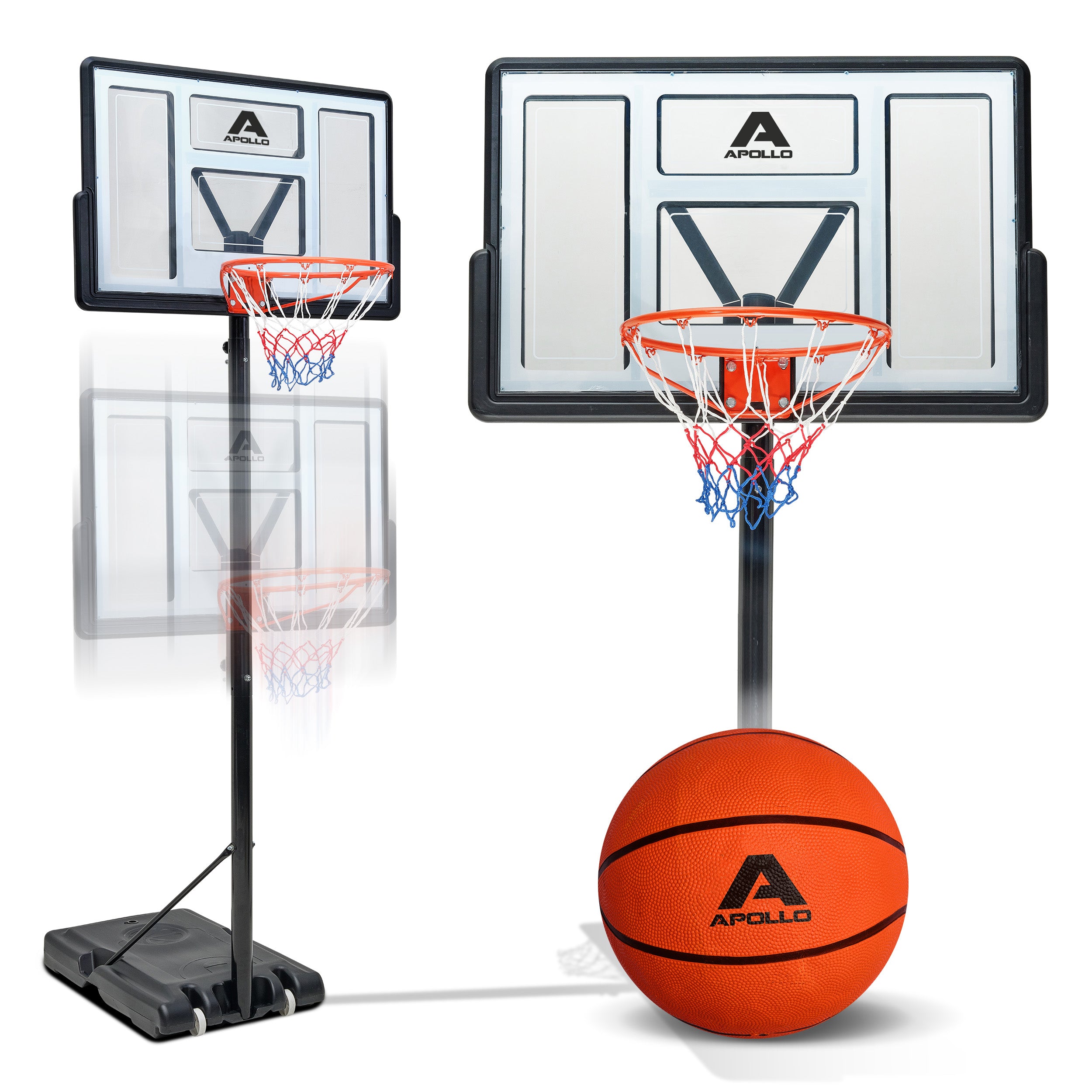 Apollo Basketbalring Apollo met standaard en wielen, basketbal en pomp 230-305 cm