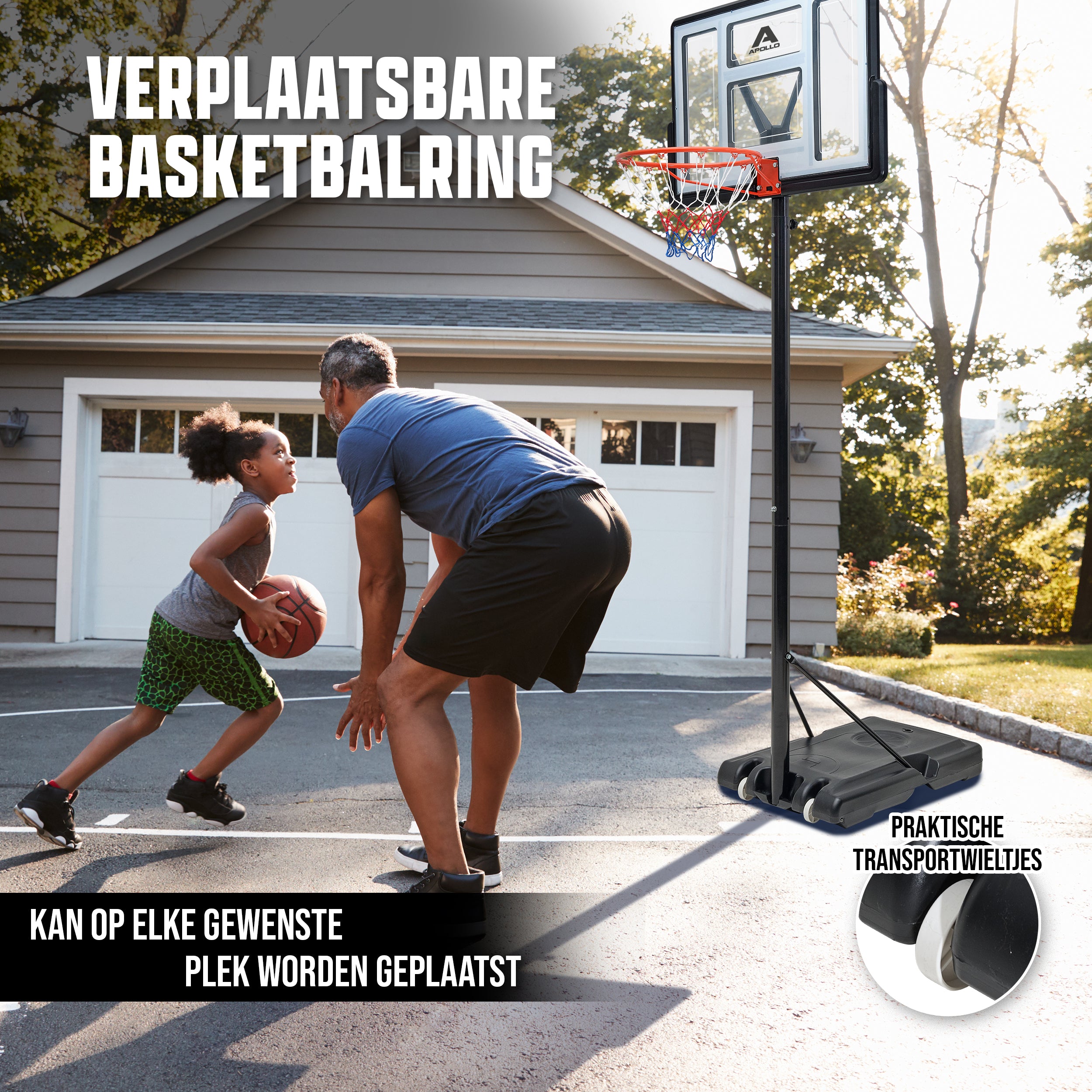 Apollo Basketbalring Apollo met standaard en wielen, basketbal en pomp 230-305 cm