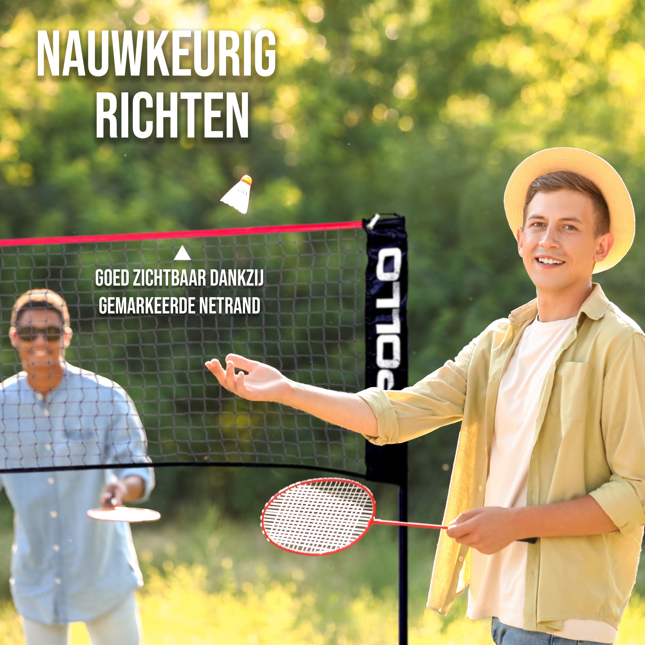 Apollo Badmintonnet - Volleybalnet in Drie Stappen & in Hoogte Verstelbaar Rood