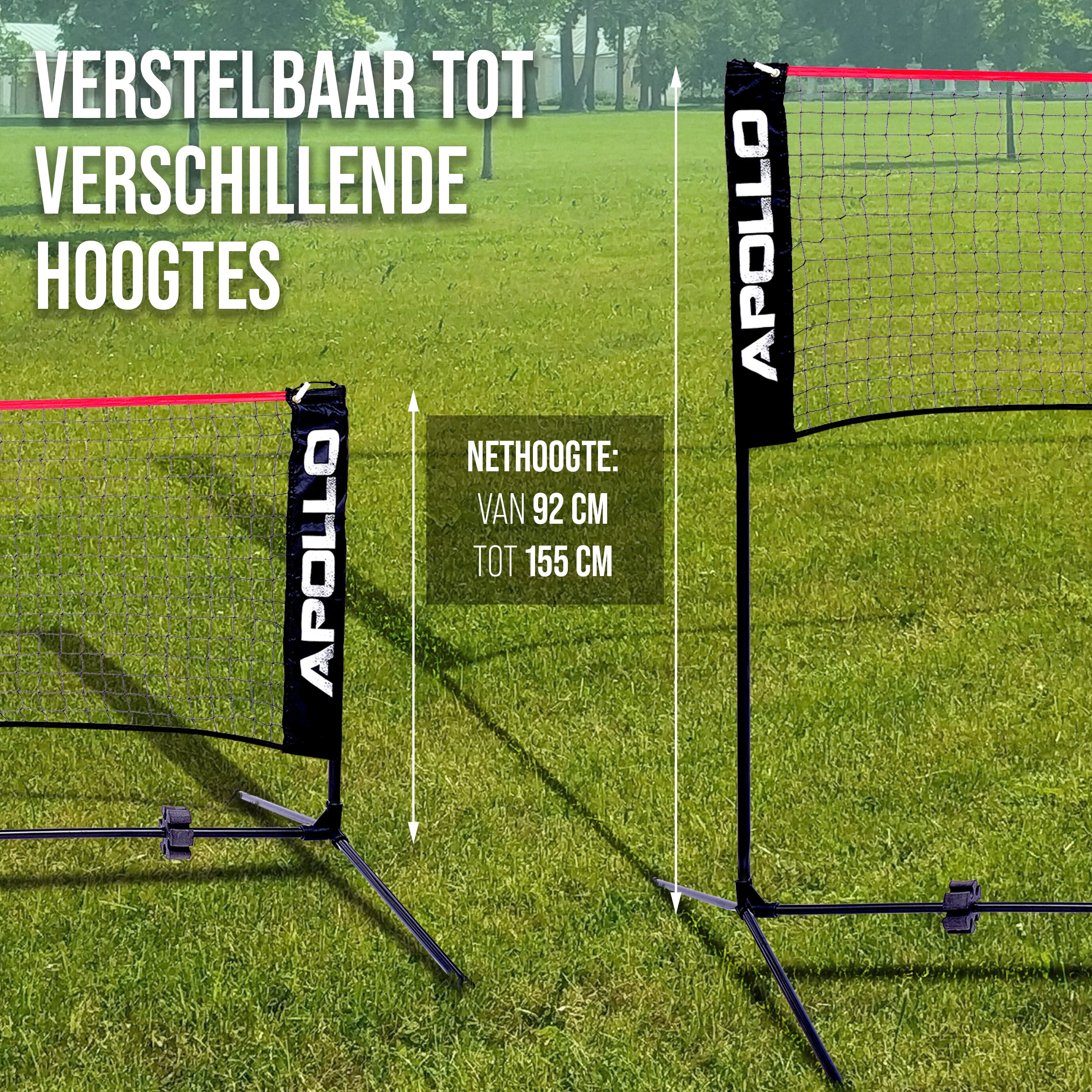 Apollo Badmintonnet - Volleybalnet in Drie Stappen & in Hoogte Verstelbaar Rood