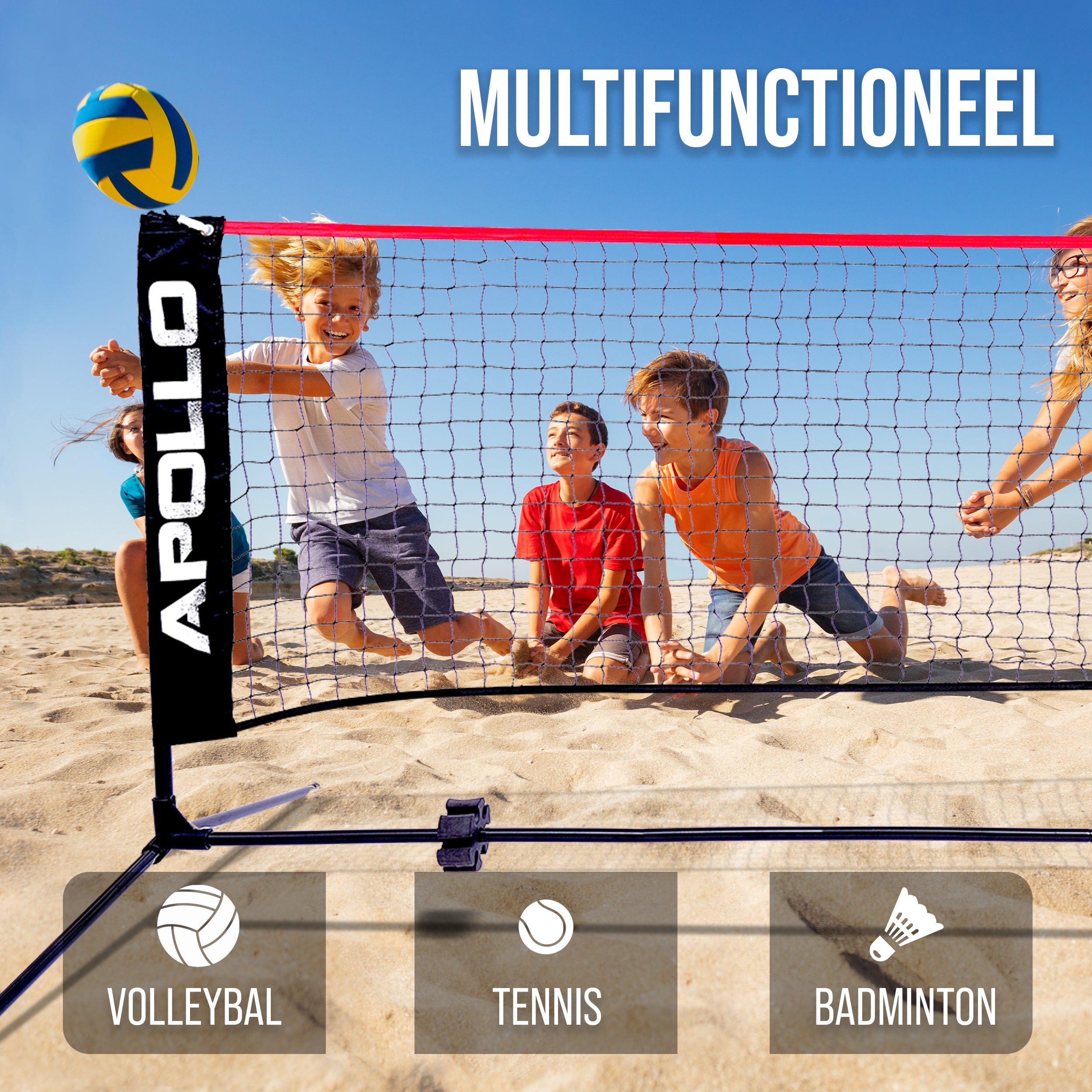 Apollo Badmintonnet - Volleybalnet in Drie Stappen & in Hoogte Verstelbaar Rood