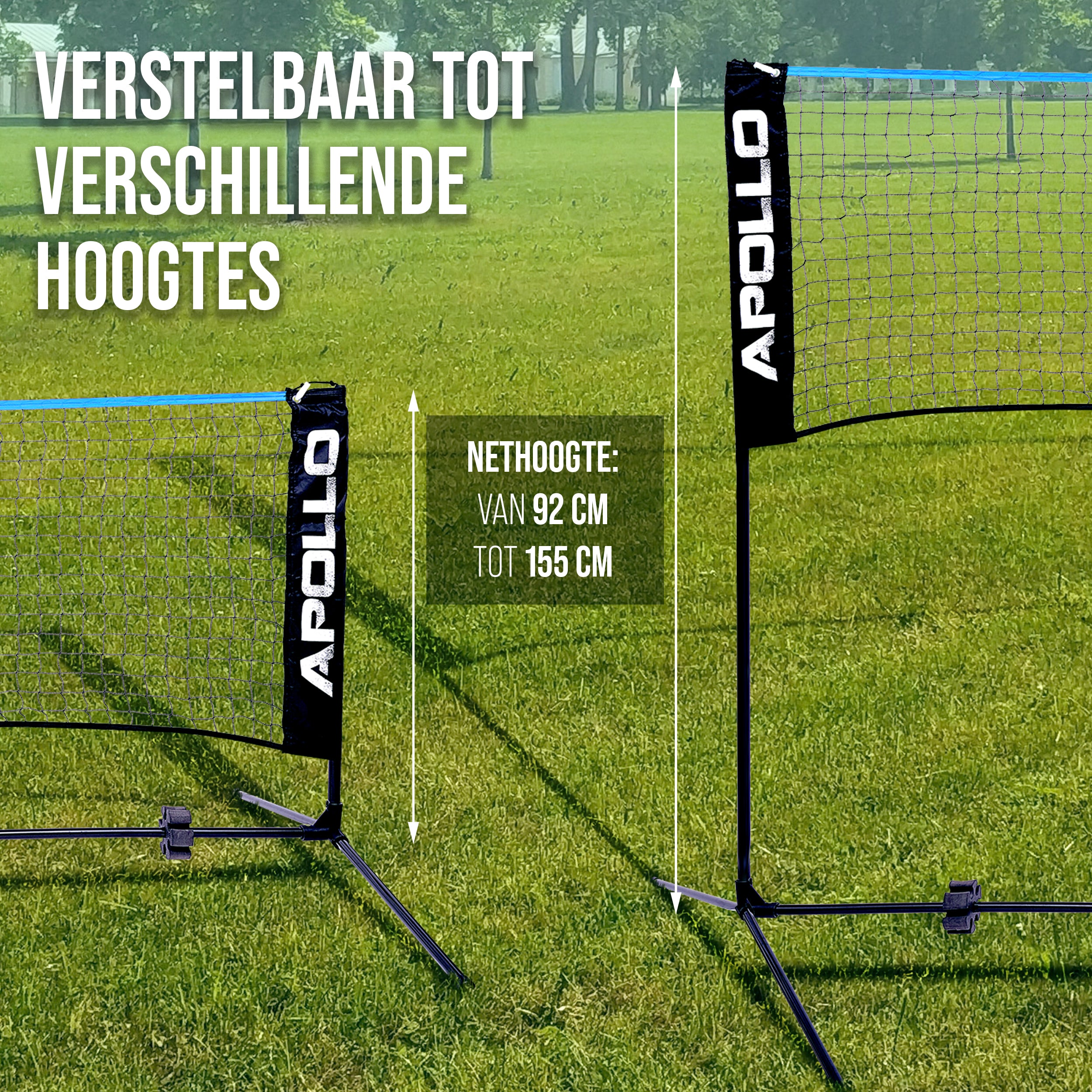 Apollo Badmintonnet - Volleybalnet in Drie Stappen & in Hoogte Verstelbaar Blauw