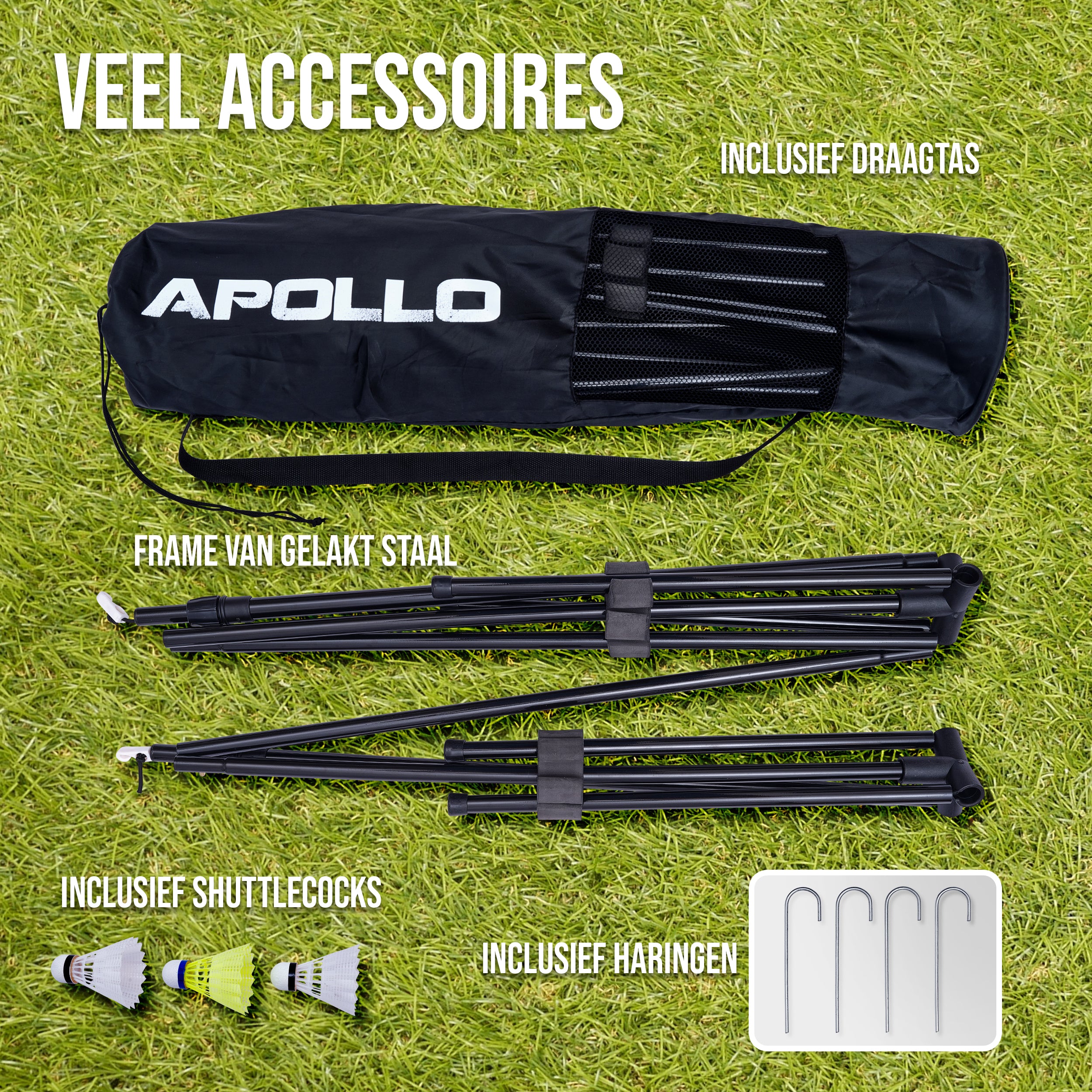 Apollo Badmintonnet - Volleybalnet in Drie Stappen & in Hoogte Verstelbaar Blauw