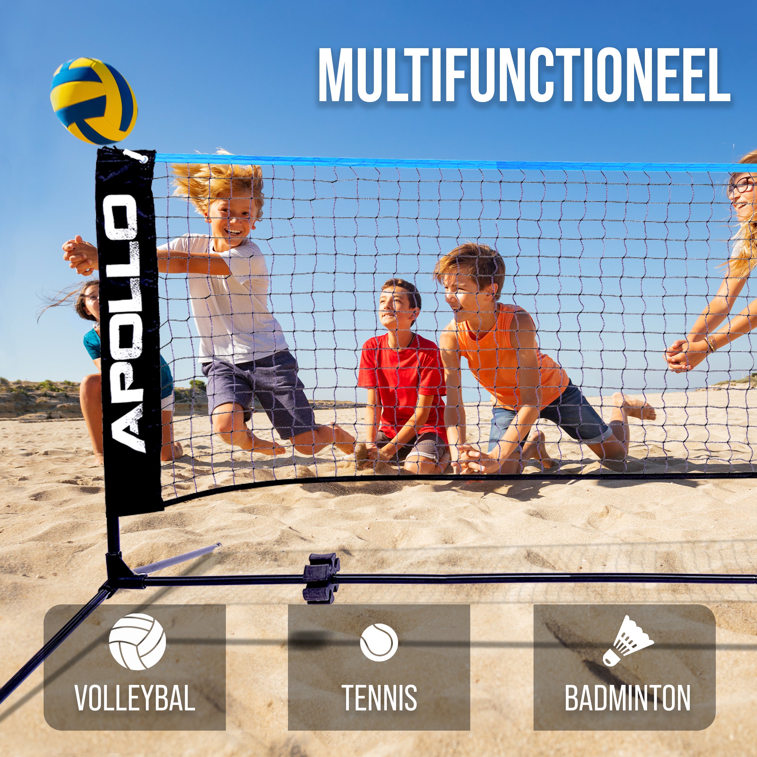 Apollo Badmintonnet - Volleybalnet in Drie Stappen & in Hoogte Verstelbaar Blauw