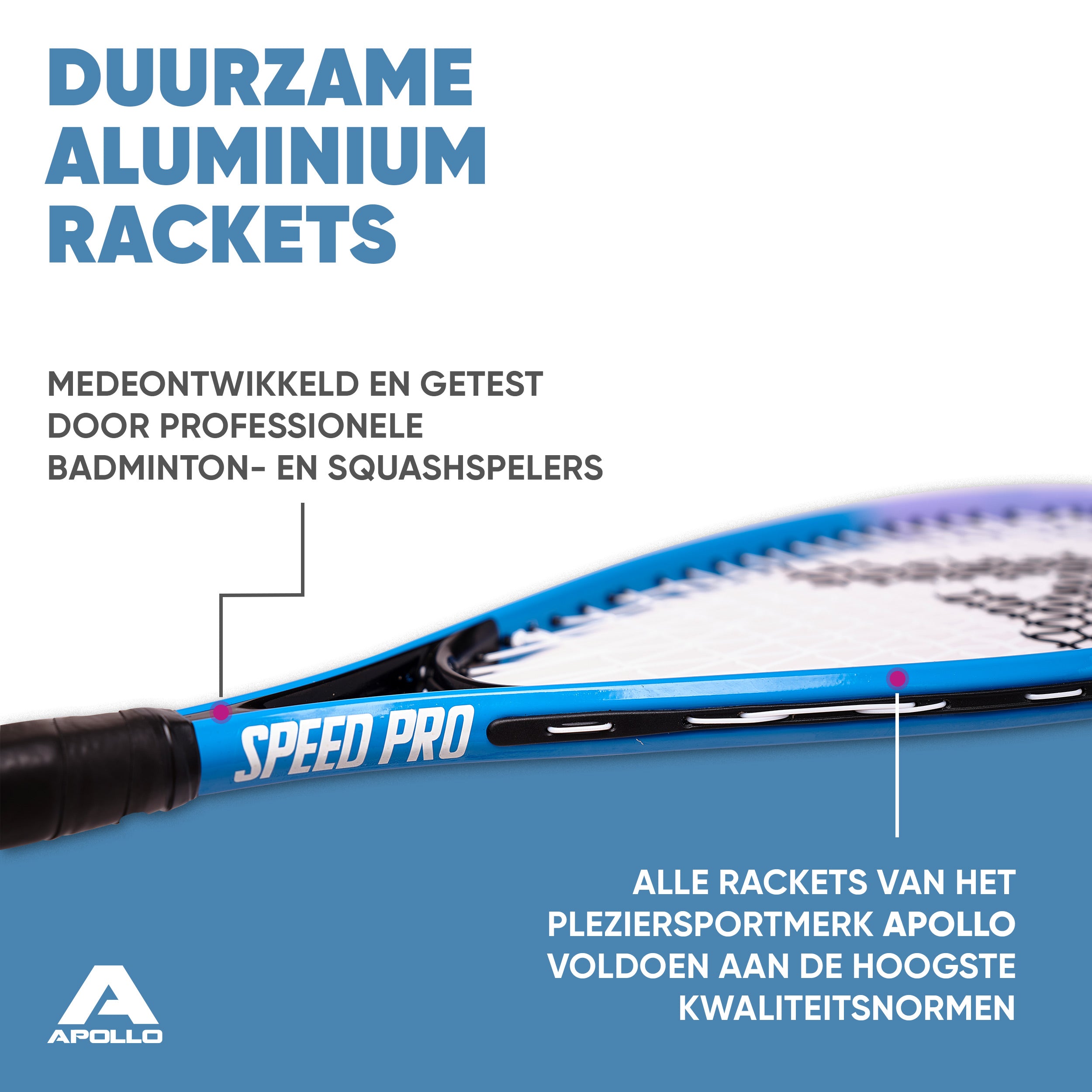 Apollo Speed Badmintonset met Badmintonshuttles en Badmintonracket Blauw