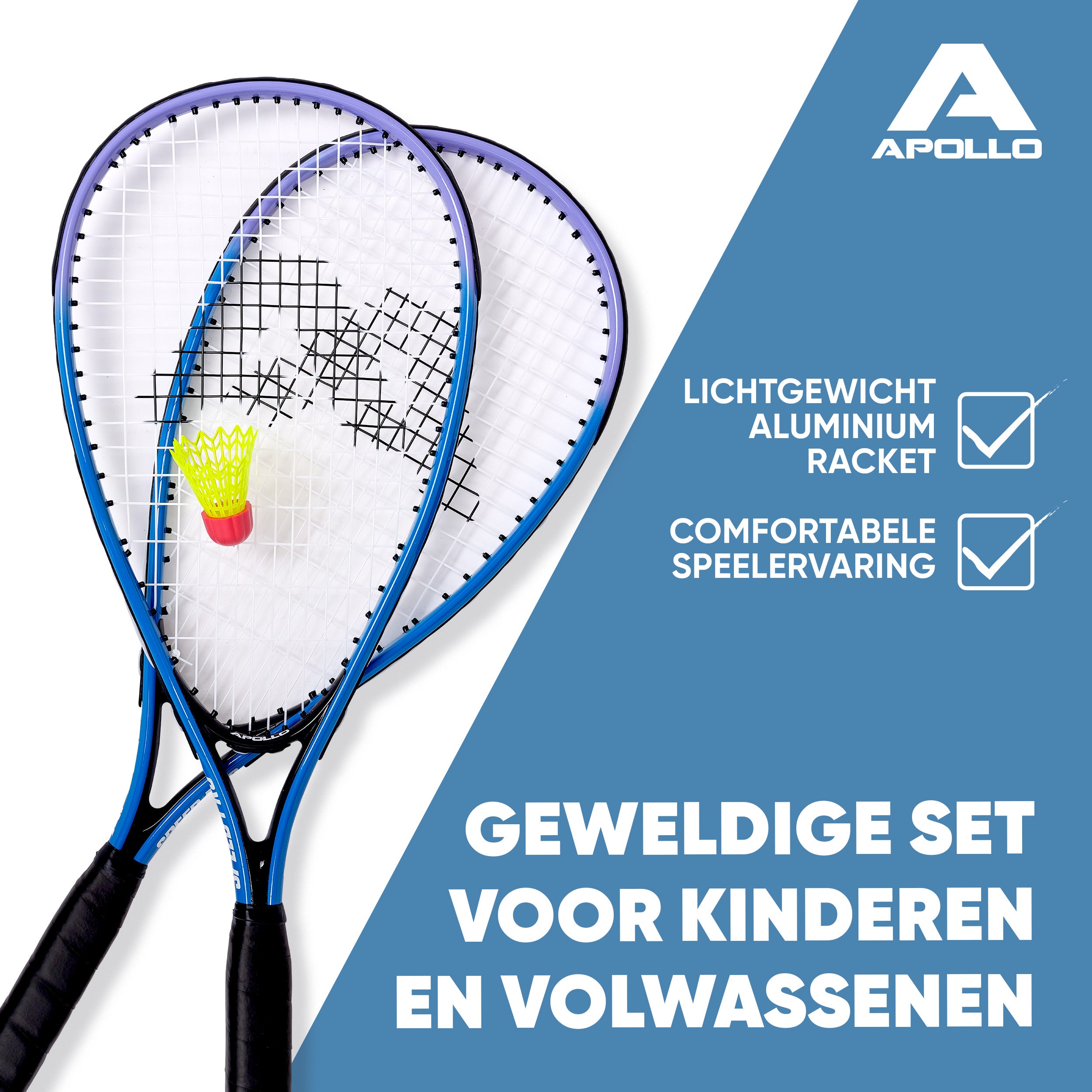 Apollo Speed Badmintonset met Badmintonshuttles en Badmintonracket Blauw