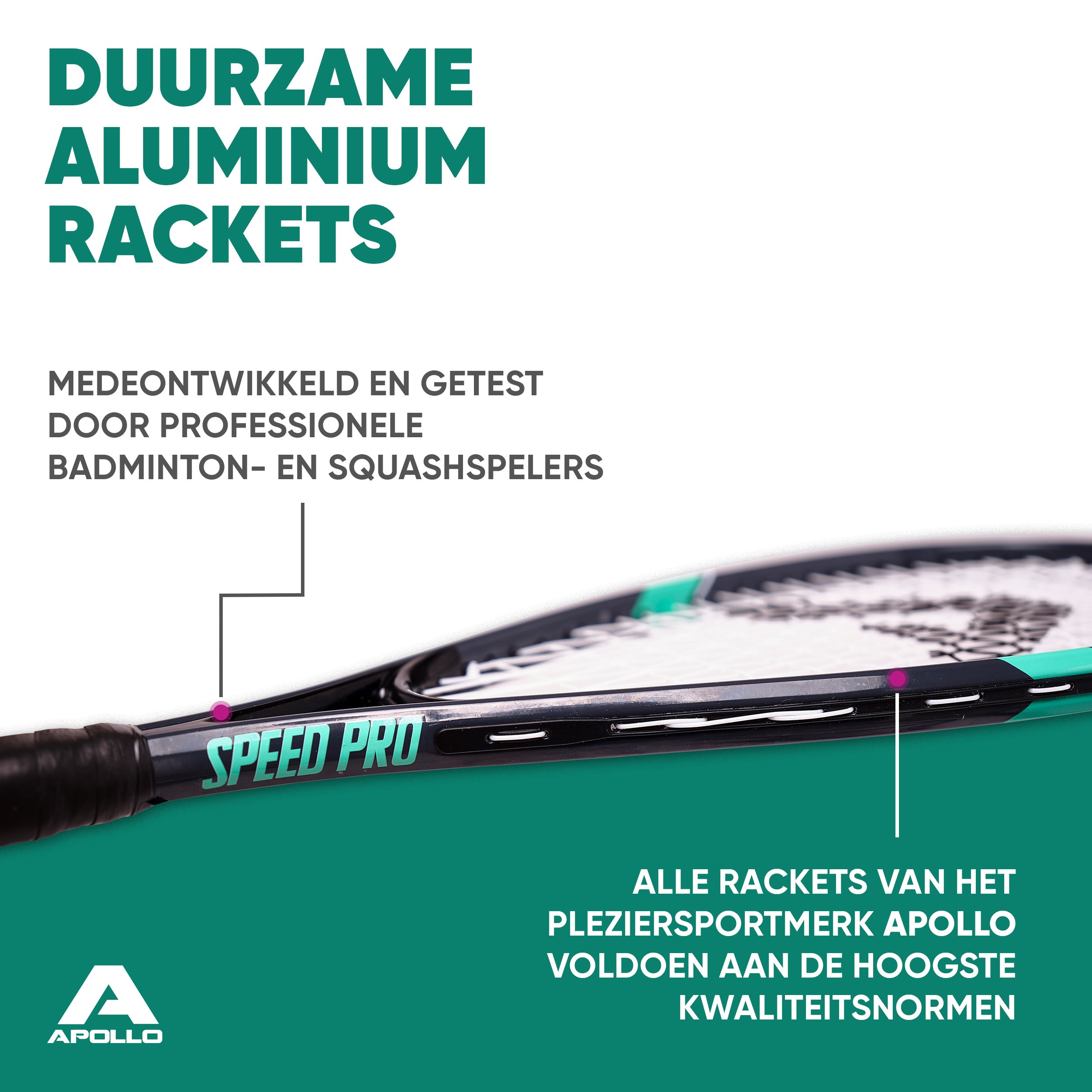 Apollo Speed Badmintonset met Badmintonshuttles en Badmintonracket Grijs Mint