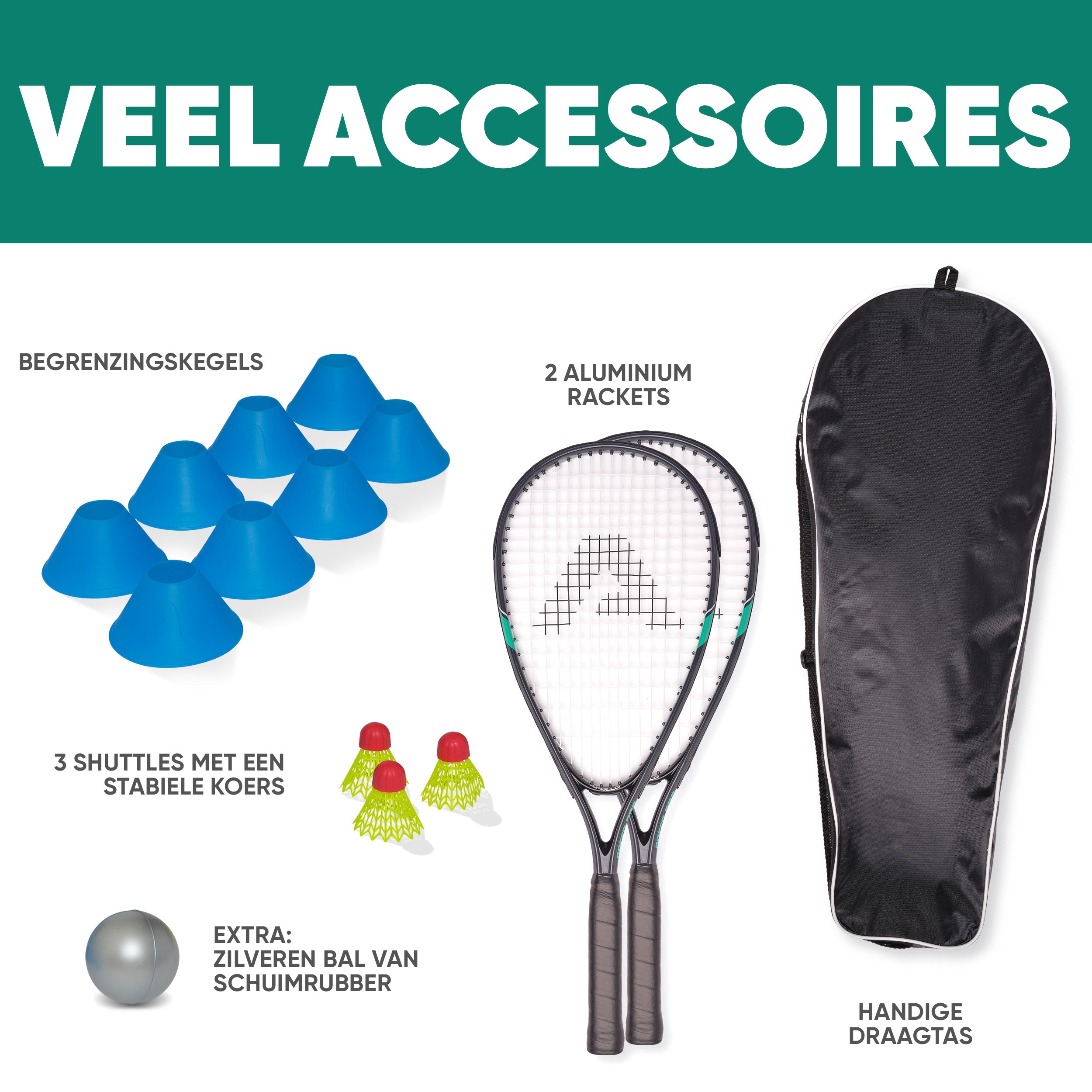 Apollo Speed Badmintonset met Badmintonshuttles en Badmintonracket Grijs Mint