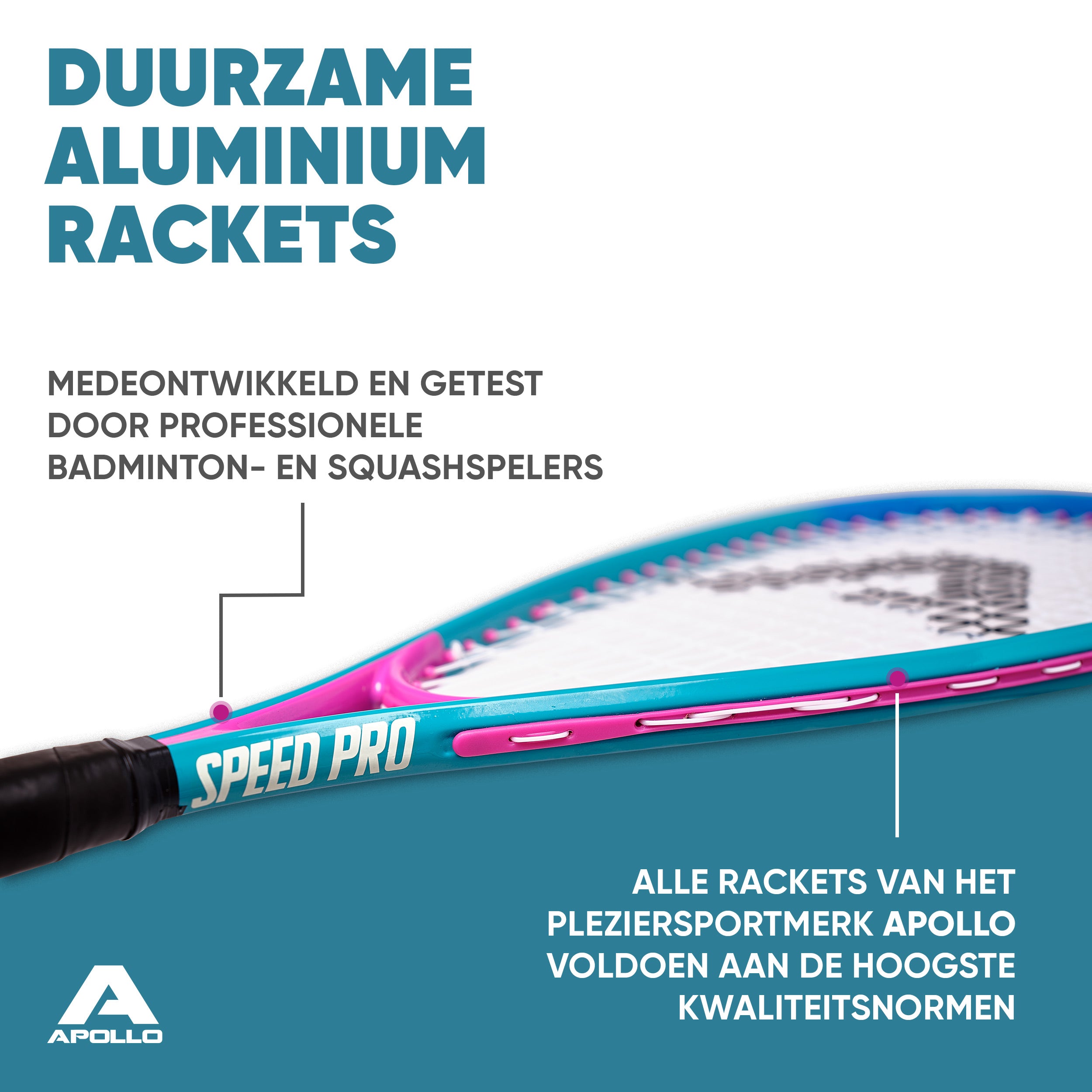 Apollo Speed Badmintonset met Badmintonshuttles en Badmintonracket Blauw Roze