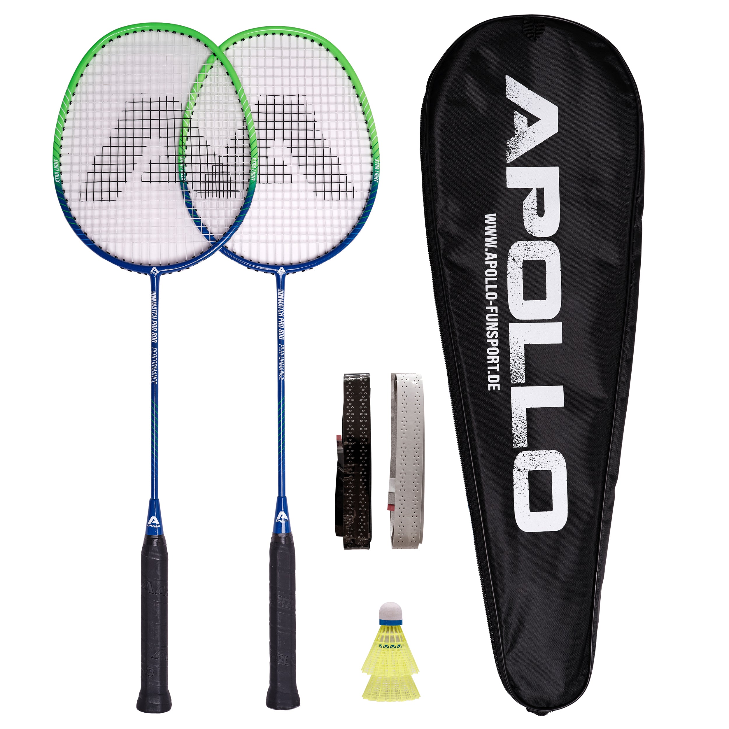 Apollo Badmintonset Match Pro 800 – inclusief tas, 2 rackets, shuttles Blauw Groen