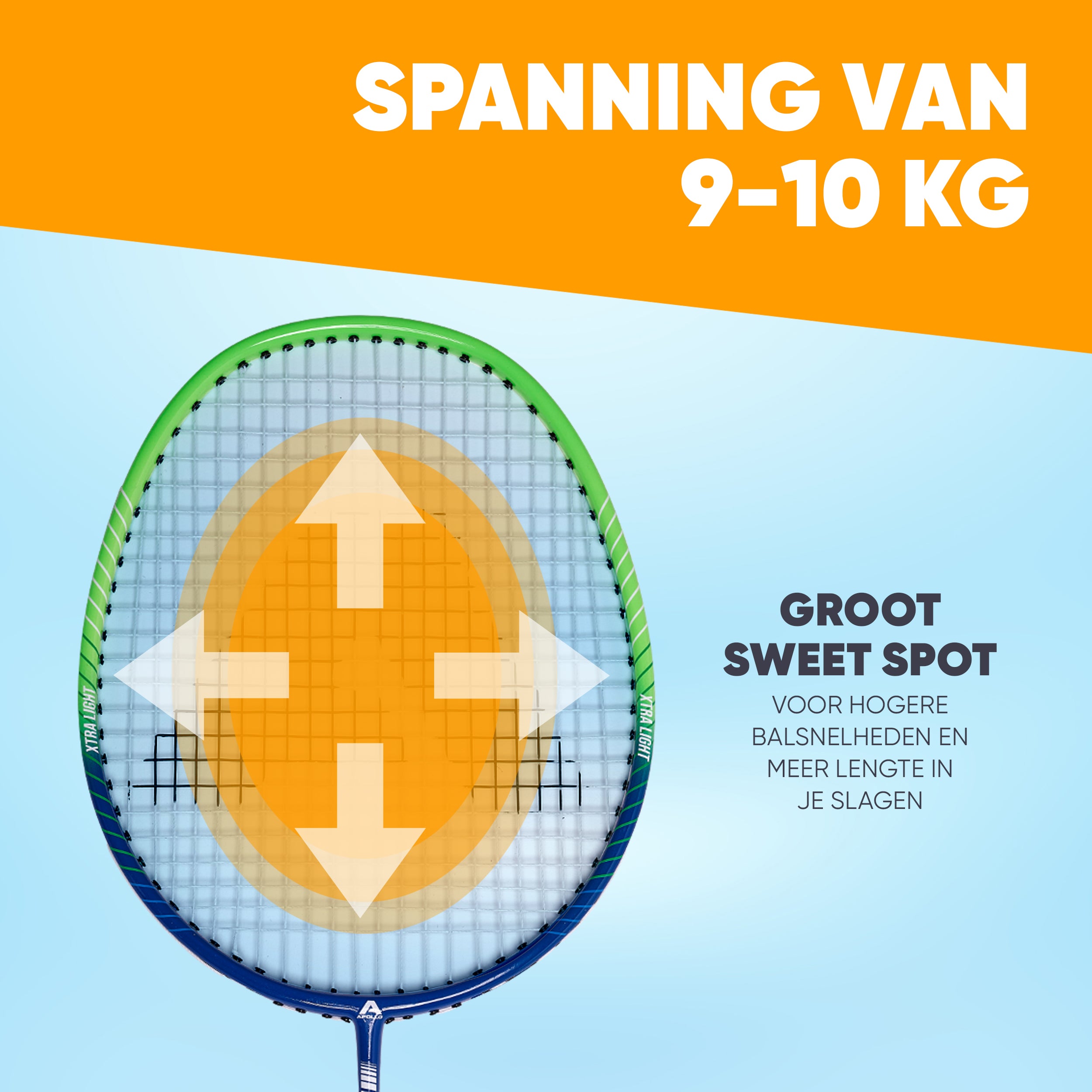 Apollo Badmintonset Match Pro 800 – inclusief tas, 2 rackets, shuttles Blauw Groen