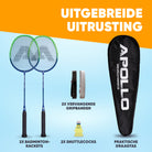 Apollo Badmintonset Match Pro 800 – inclusief tas, 2 rackets, shuttles Blauw Groen