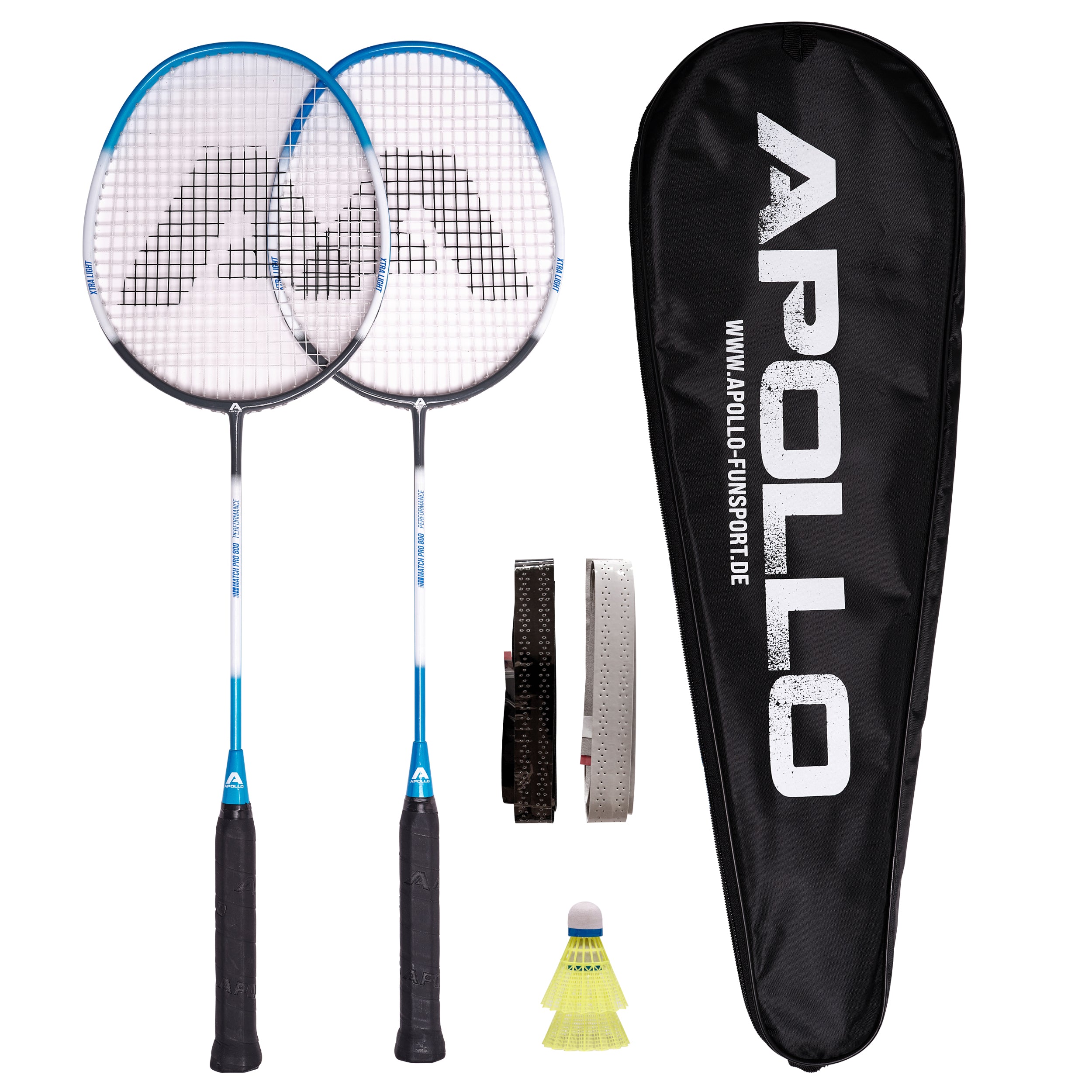 Apollo Badmintonset Match Pro 800 – inclusief tas, 2 rackets, shuttles Blauw Grijs