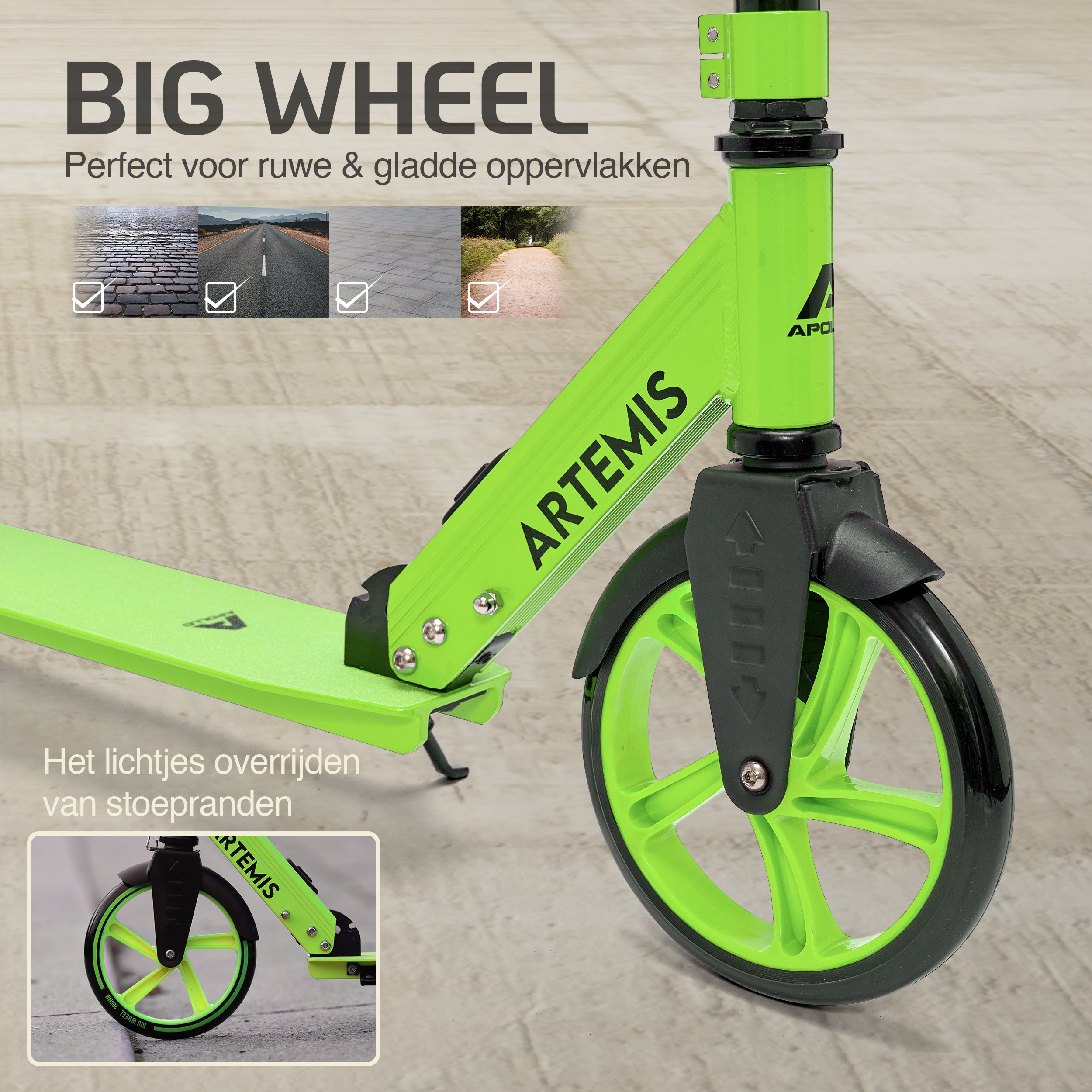 Apollo Artemis opvouwbare City Scooter in hoogte verstelbare step Groen
