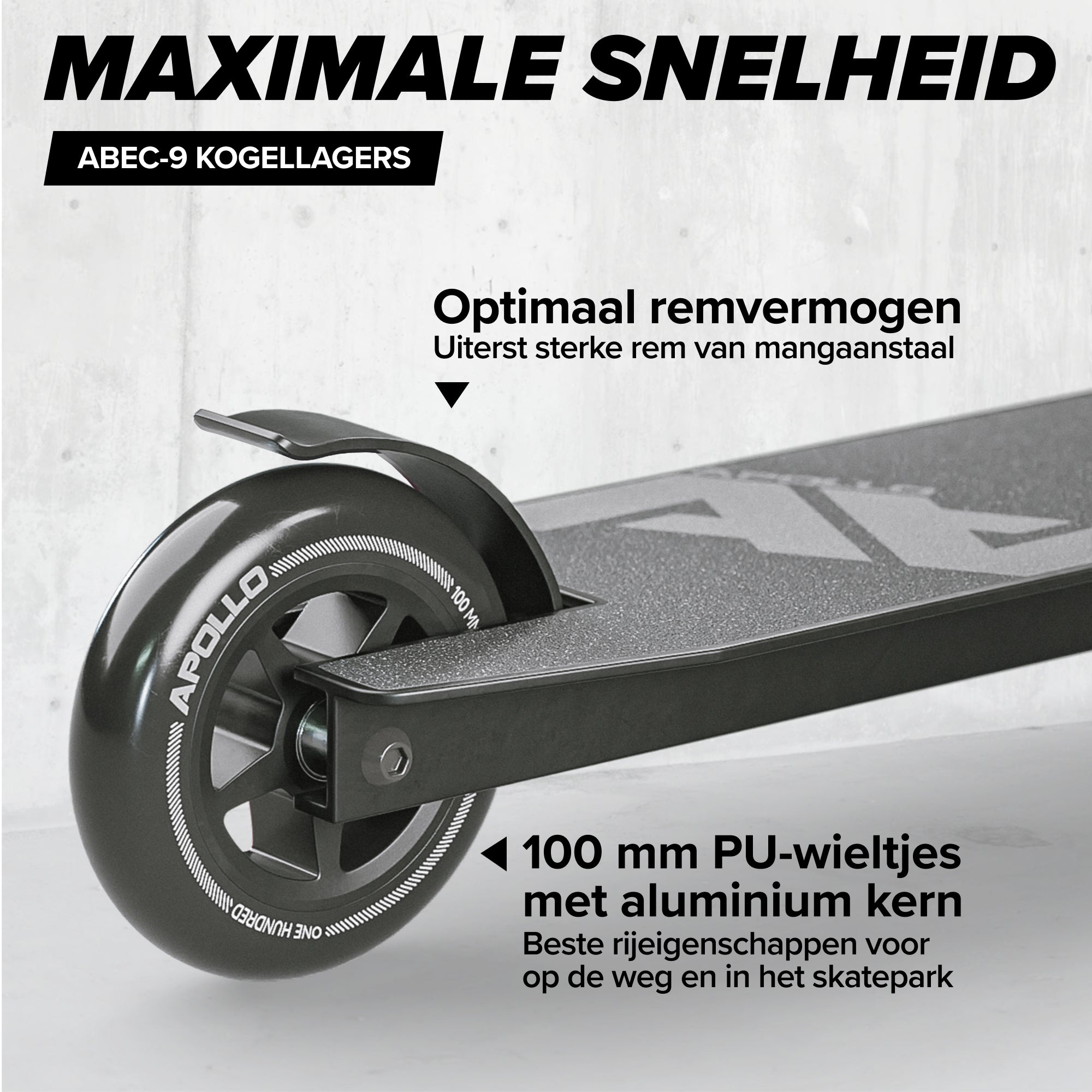 Apollo Stunt Scooter 'Genius Pro' hoogwaardige stuntstep met ABEC 9 kogellagers Zwart