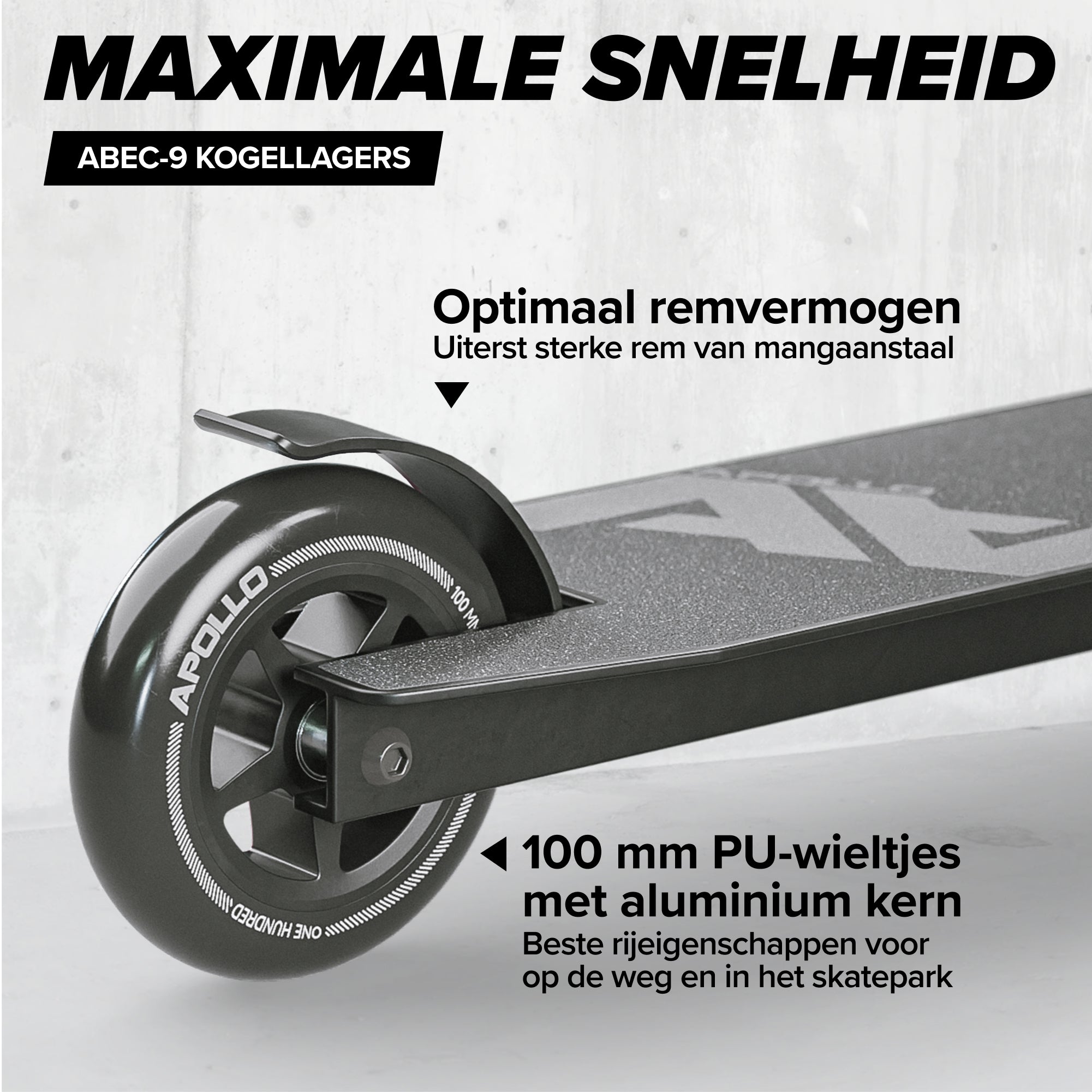 Apollo Stunt Scooter 'Genius Pro' hoogwaardige stuntstep met ABEC 9 kogellagers Zwart