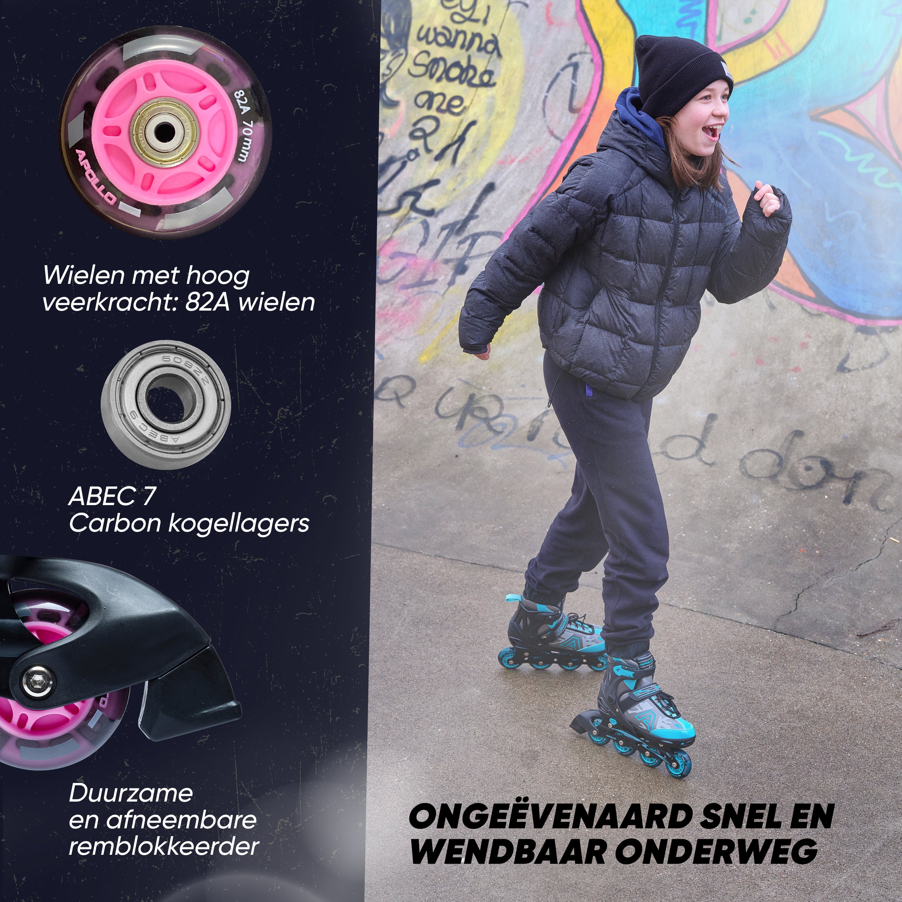 Apollo Champion inline skates in maat verstelbare met LED-wielen, Roze L (39-42)