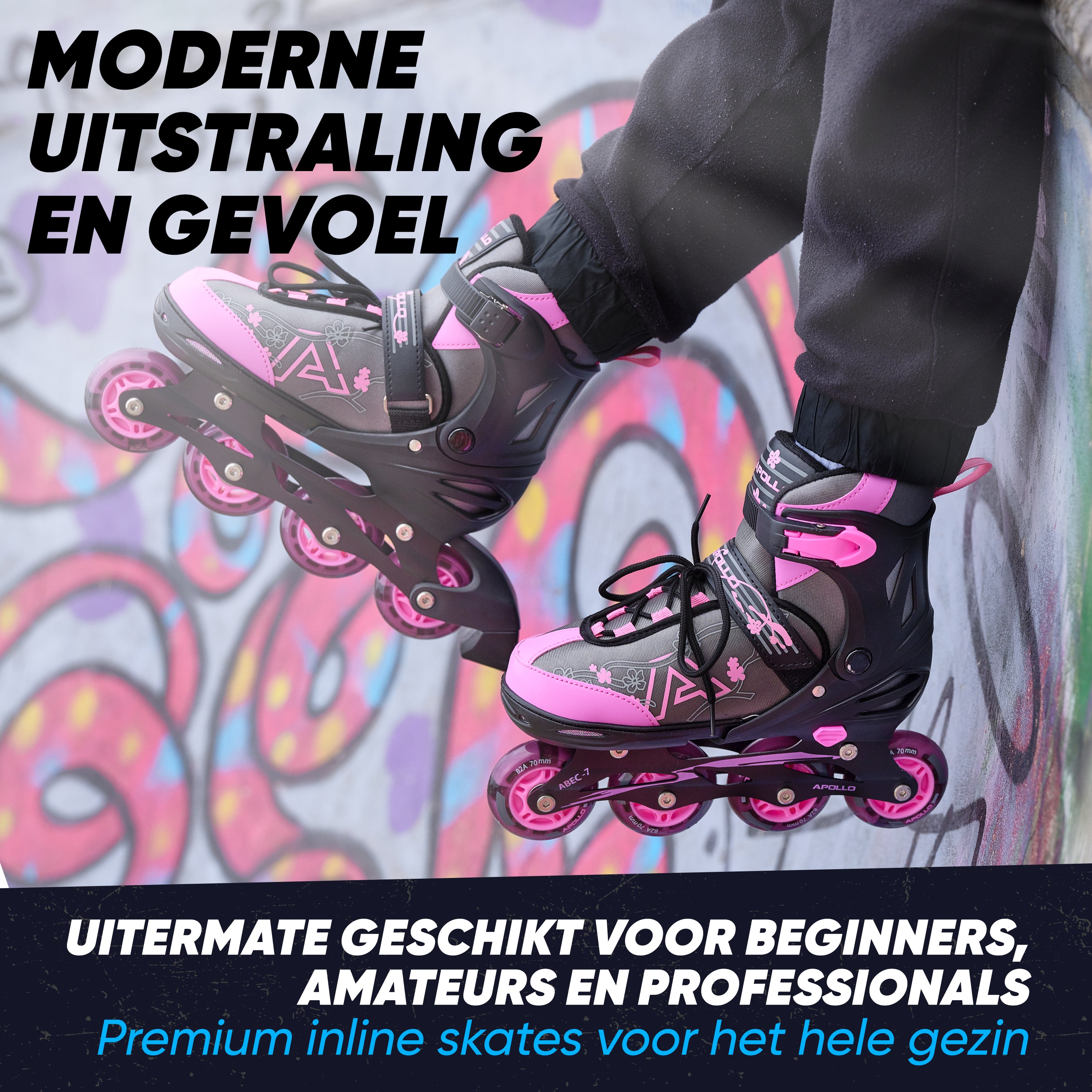 Apollo Champion inline skates in maat verstelbare met LED-wielen, Roze L (39-42)