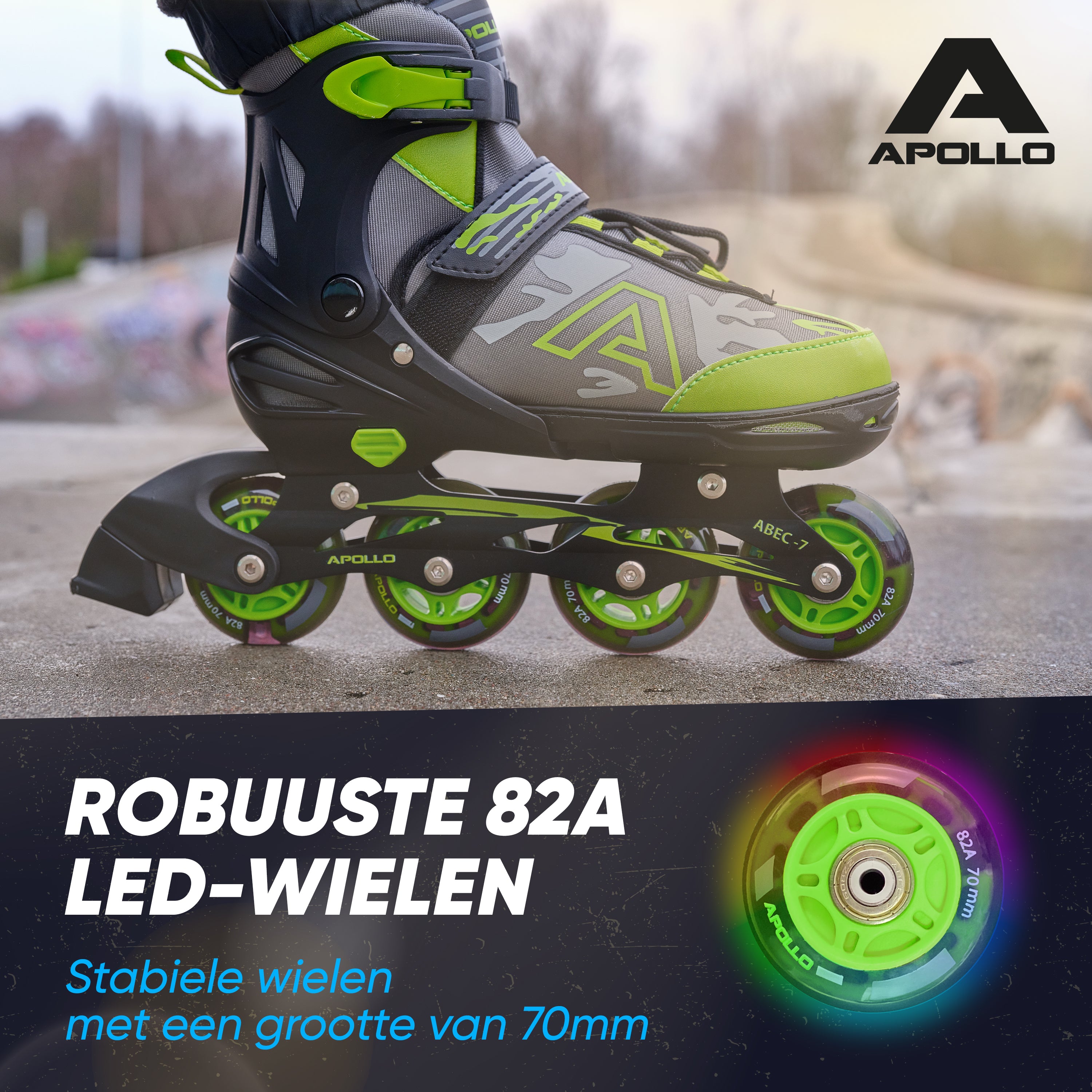 Apollo Champion inline skates in maat verstelbare met LED-wielen, Groen L (39-42)