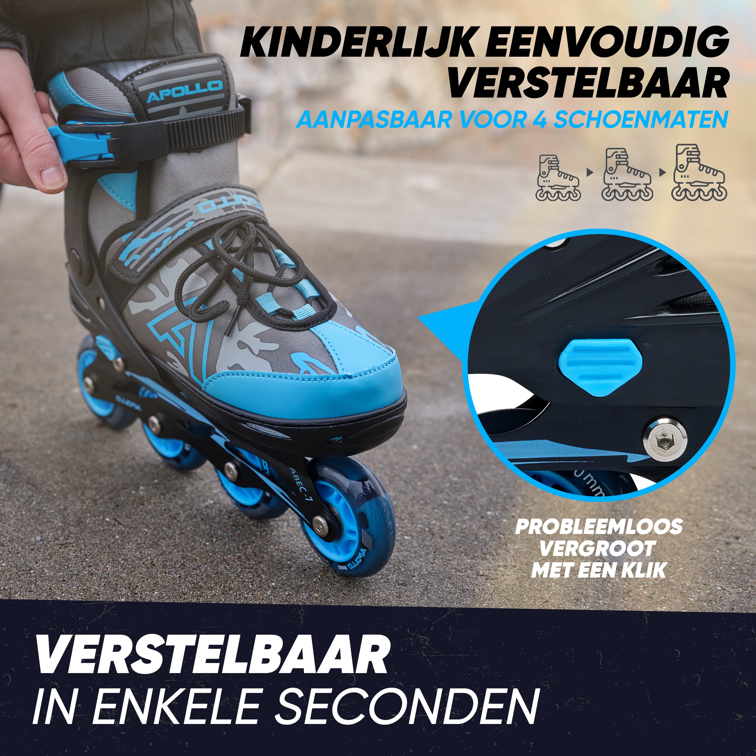Apollo Champion inline skates in maat verstelbare met LED-wielen, Blauw L (39-42)