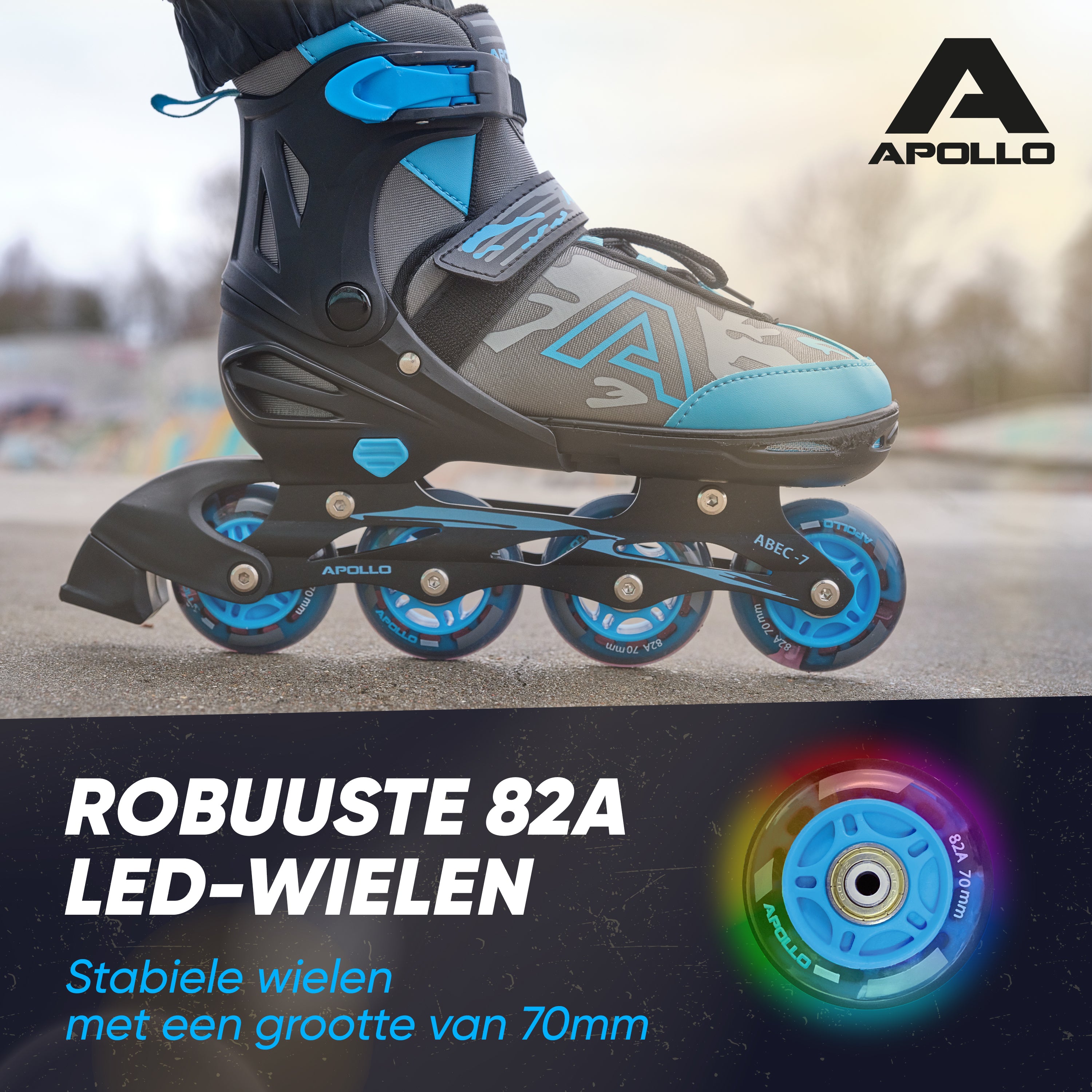 Apollo Champion inline skates in maat verstelbare met LED-wielen, Blauw L (39-42)