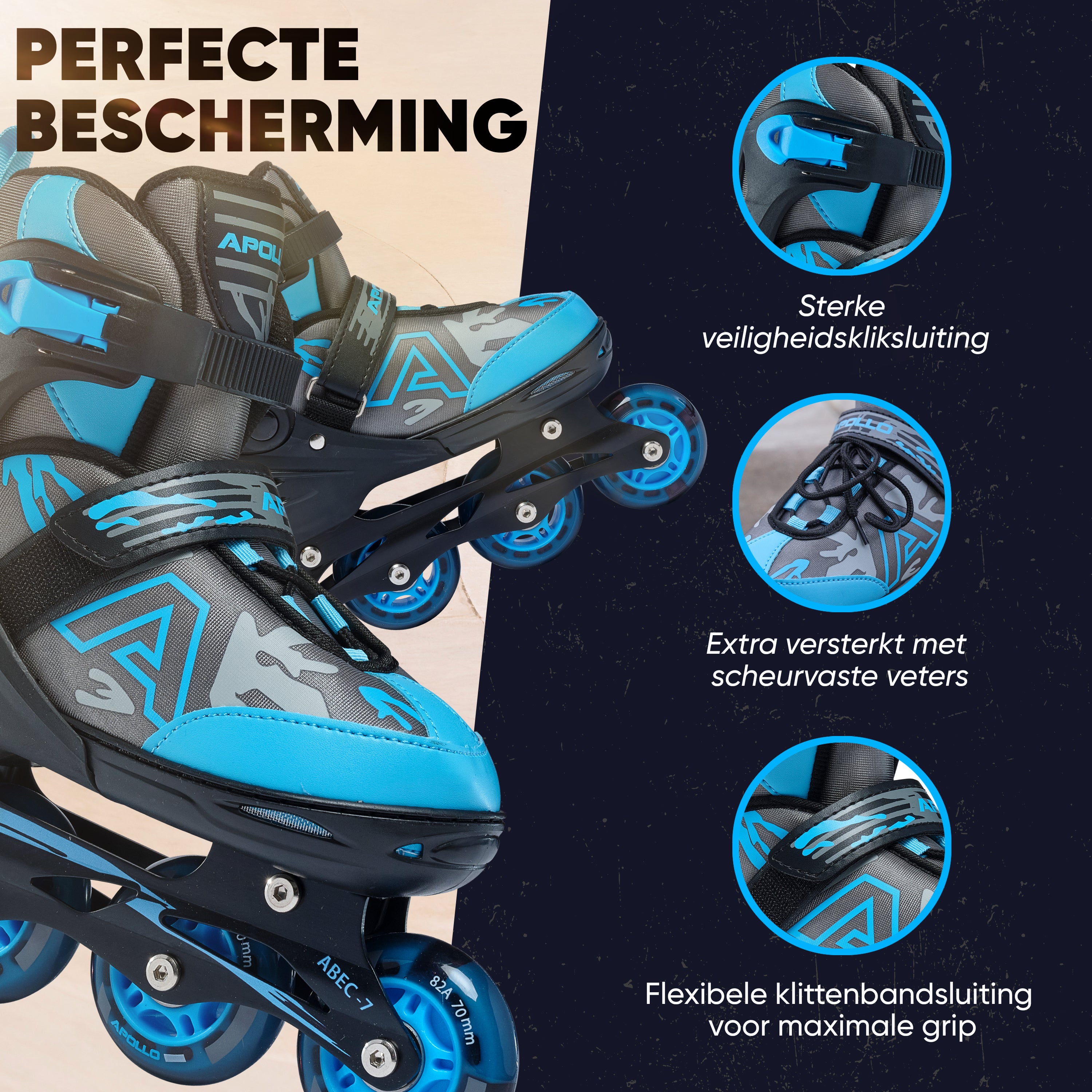 Apollo Champion inline skates in maat verstelbare met LED-wielen, Blauw L (39-42)