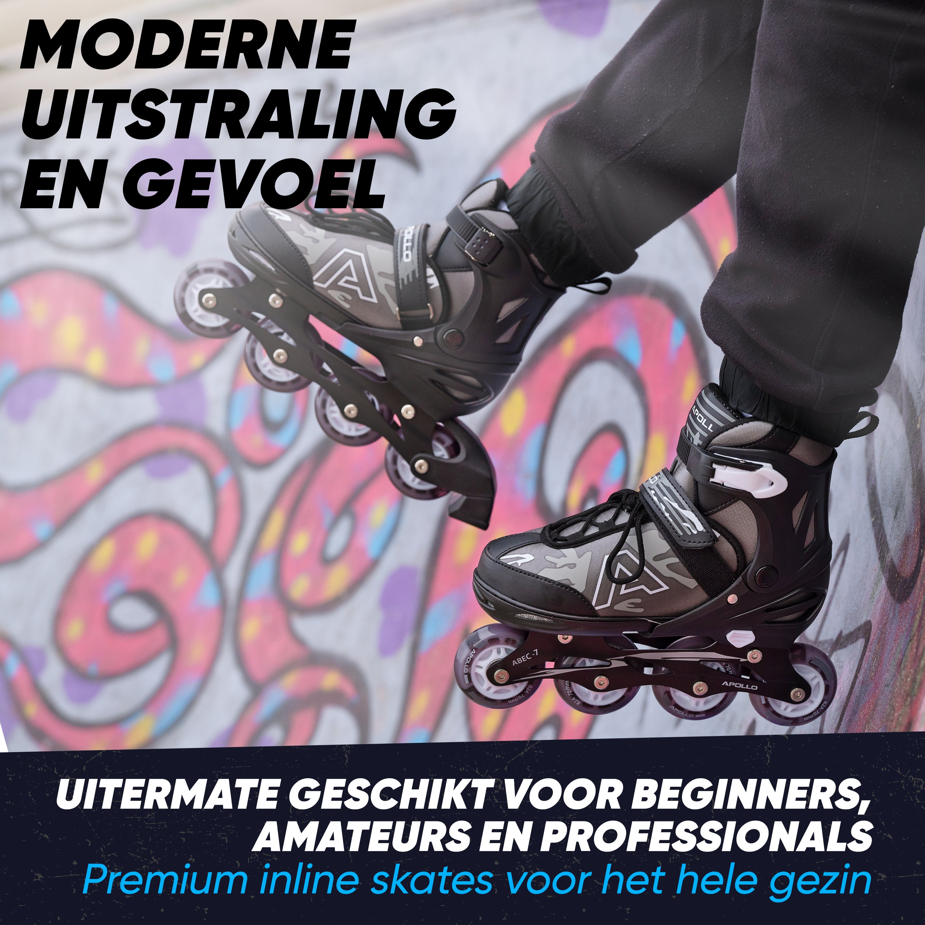 Apollo Champion inline skates in maat verstelbare met LED-wielen, Zwart L (39-42)