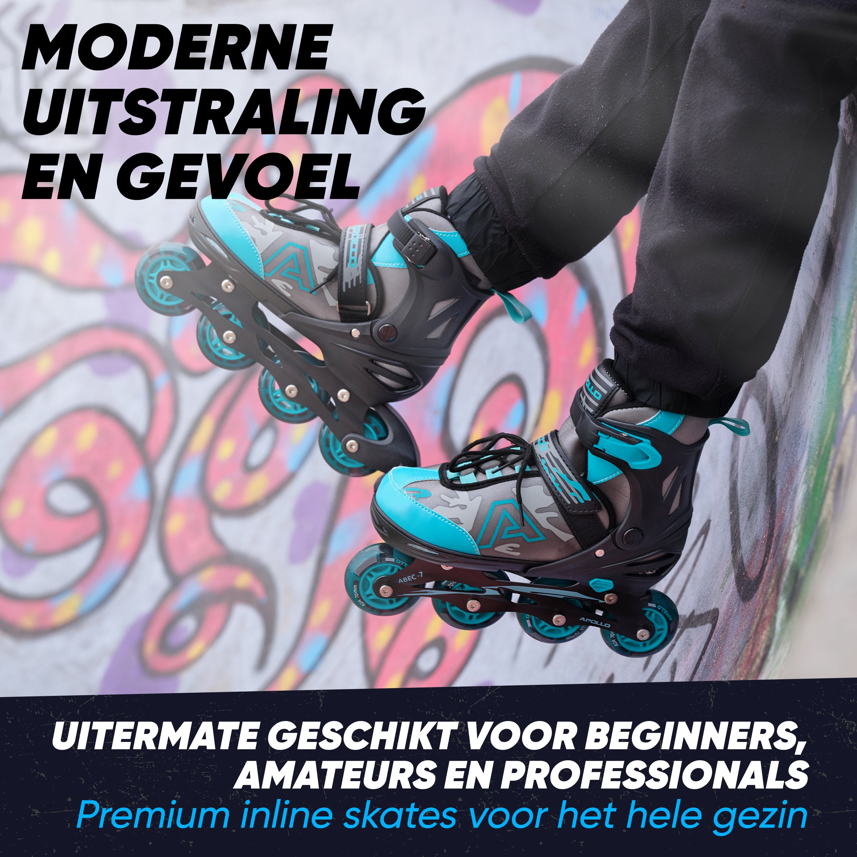 Apollo Champion inline skates in maat verstelbare met LED-wielen, Mint L (39-42)