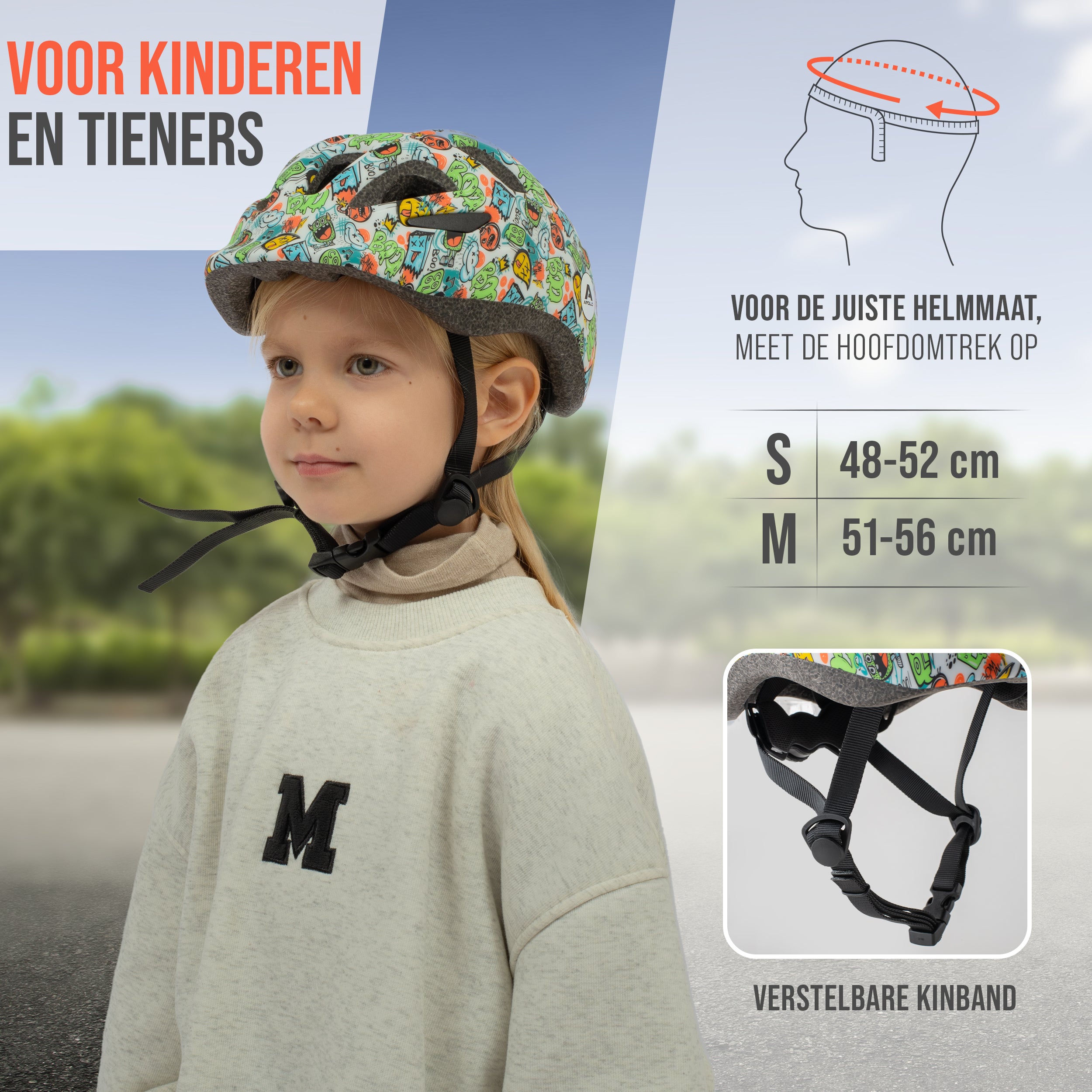 Apollo Kinder fietshelm, helm voor kinderen & tieners, multisport helm Monsta Mania
