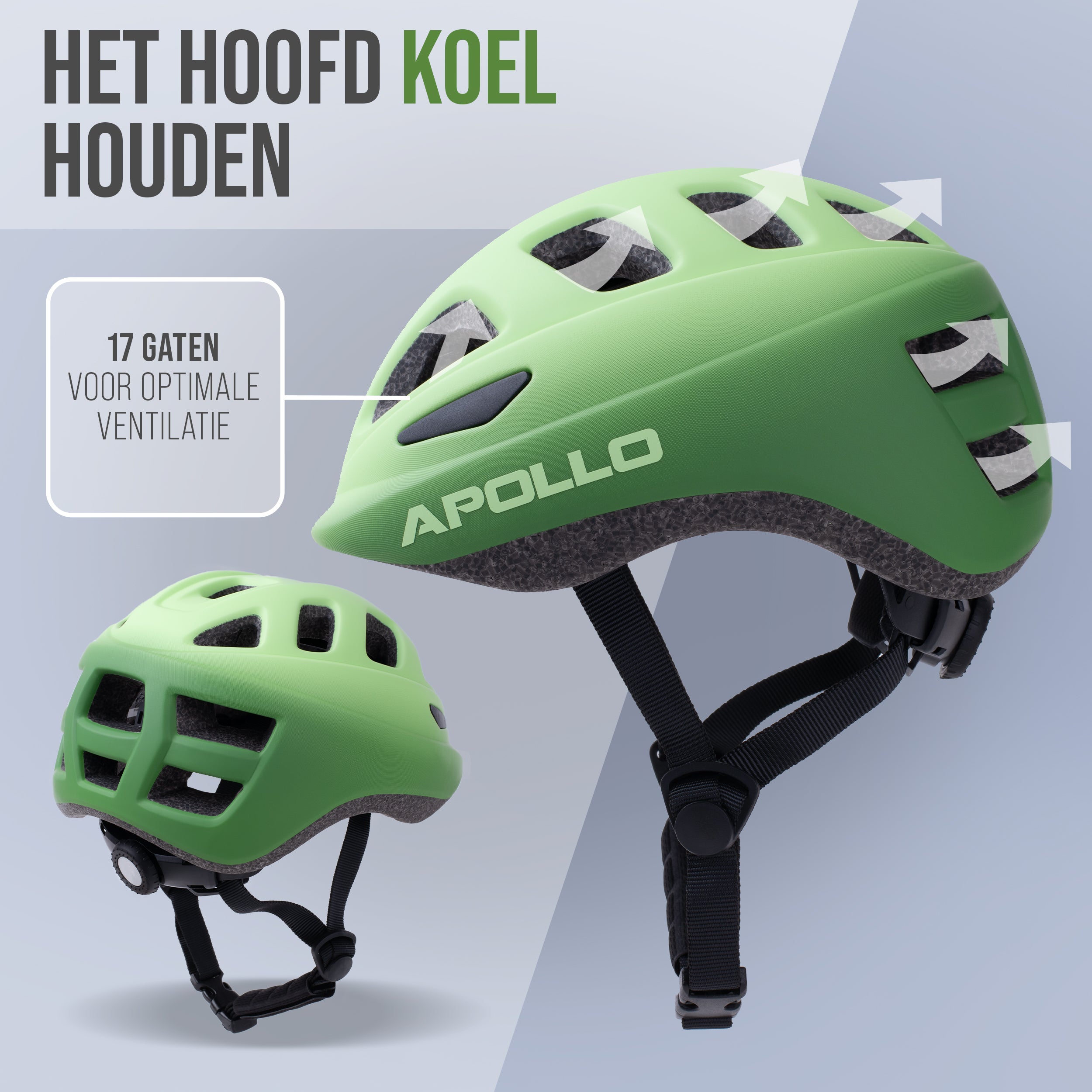 Apollo Kinder fietshelm, helm voor kinderen & tieners, multisport helm Green Fade
