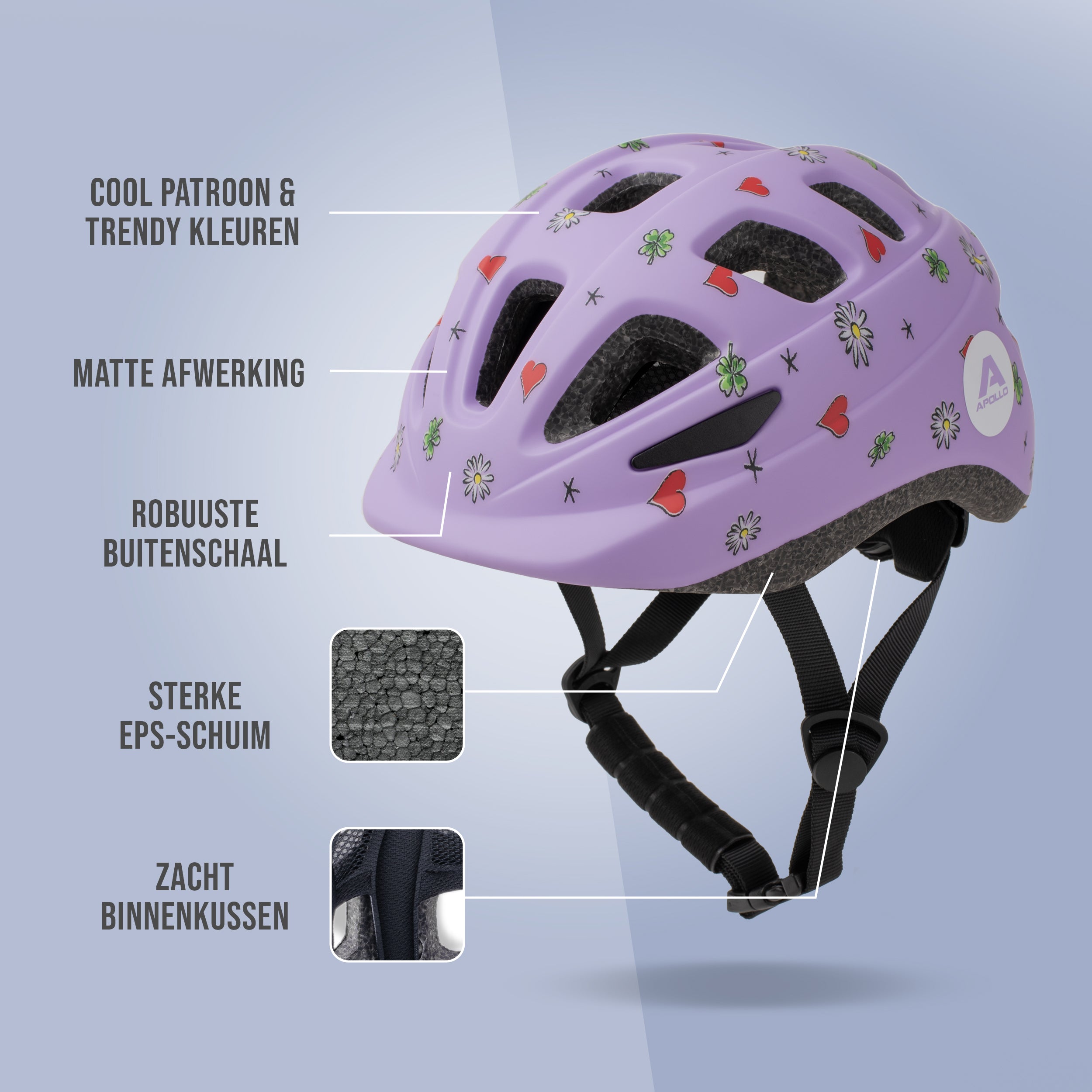 Apollo Kinder fietshelm, helm voor kinderen & tieners, multisport helm Flower Love