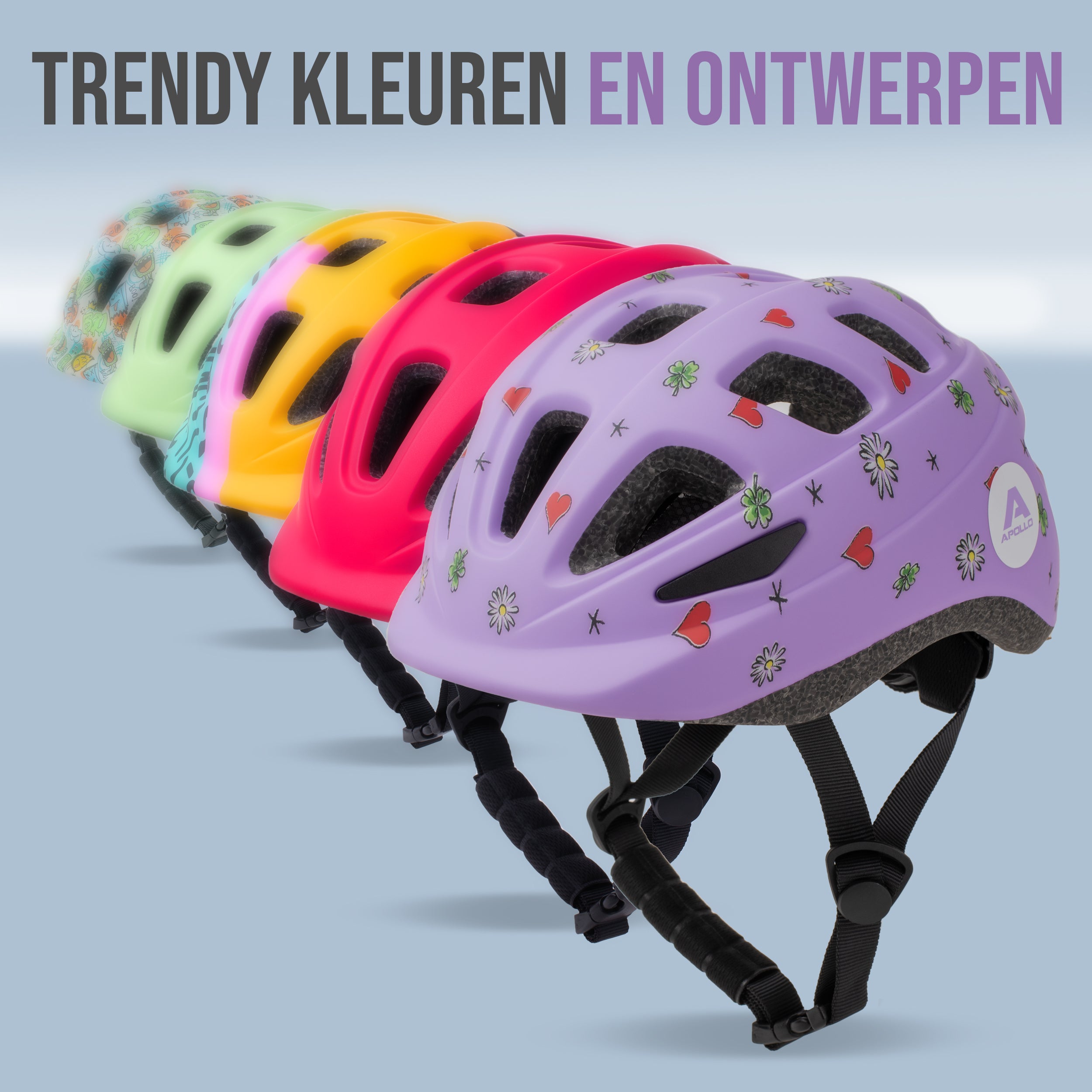 Apollo Kinder fietshelm, helm voor kinderen & tieners, multisport helm Flower Love