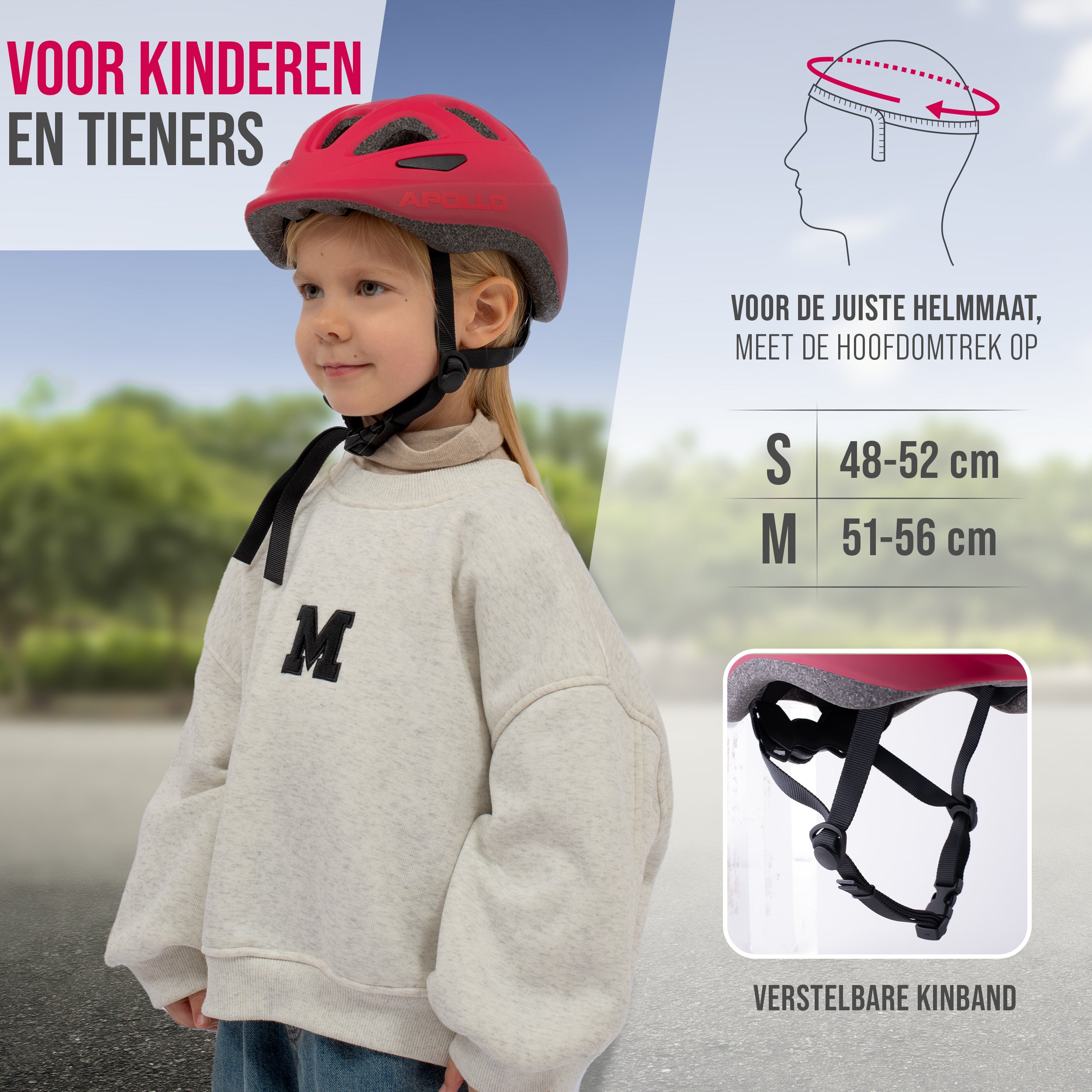Apollo Kinder fietshelm, helm voor kinderen & tieners, multisport helm Red Fade