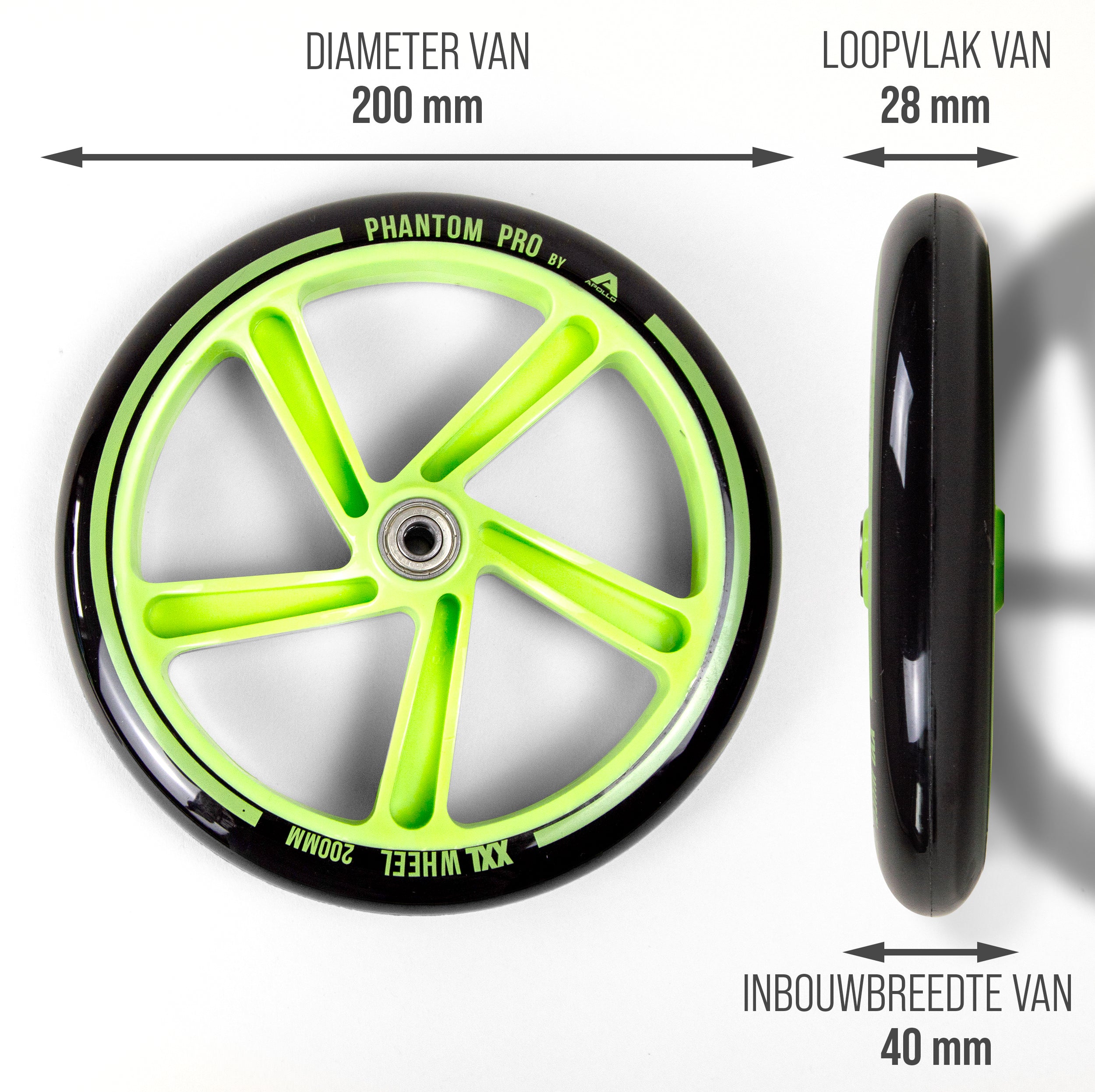 Apollo 200 mm Vervangingswielen set voor Apollo City Scooter Groen Zwart