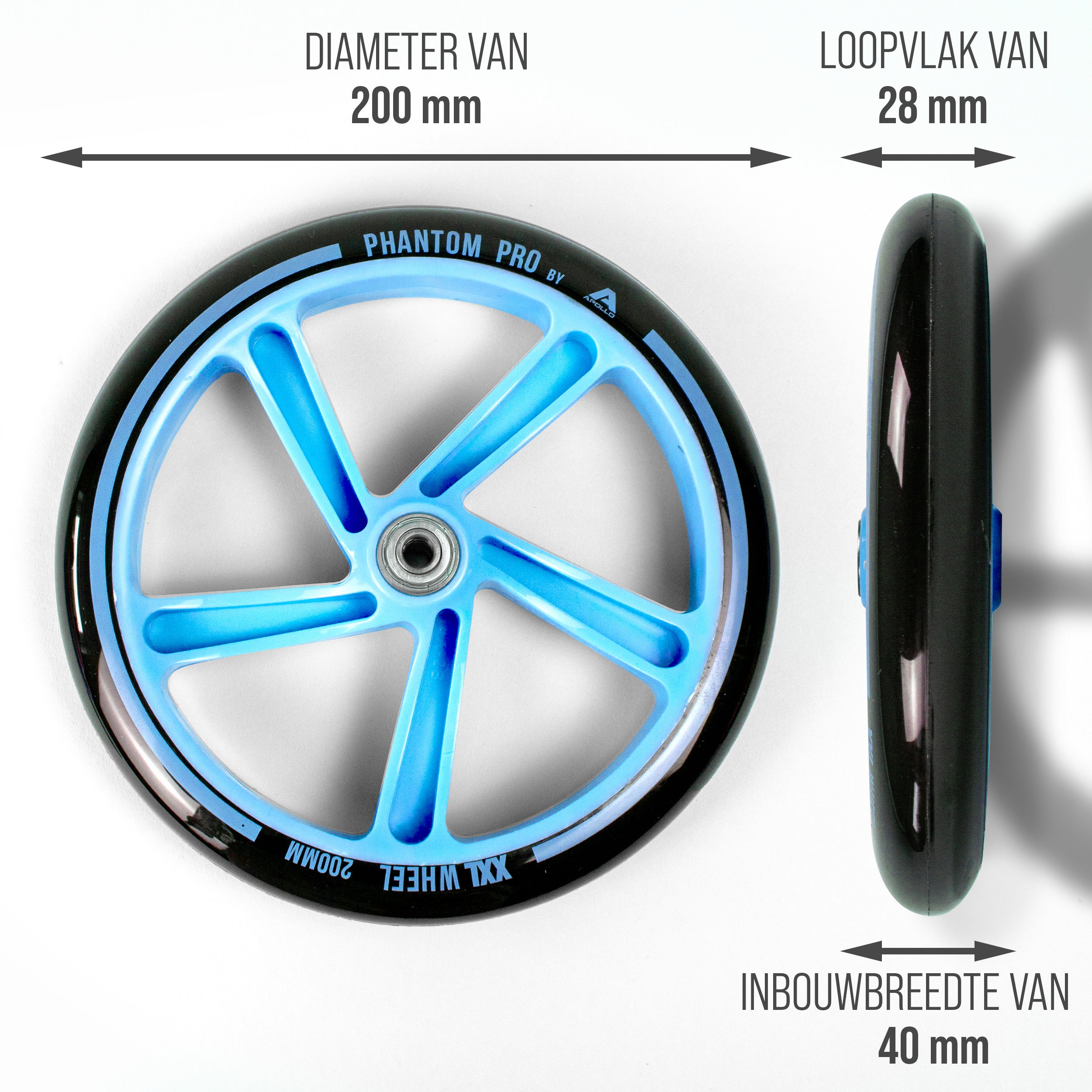 Apollo 200 mm Vervangingswielen set voor Apollo City Scooter Blauw Zwart