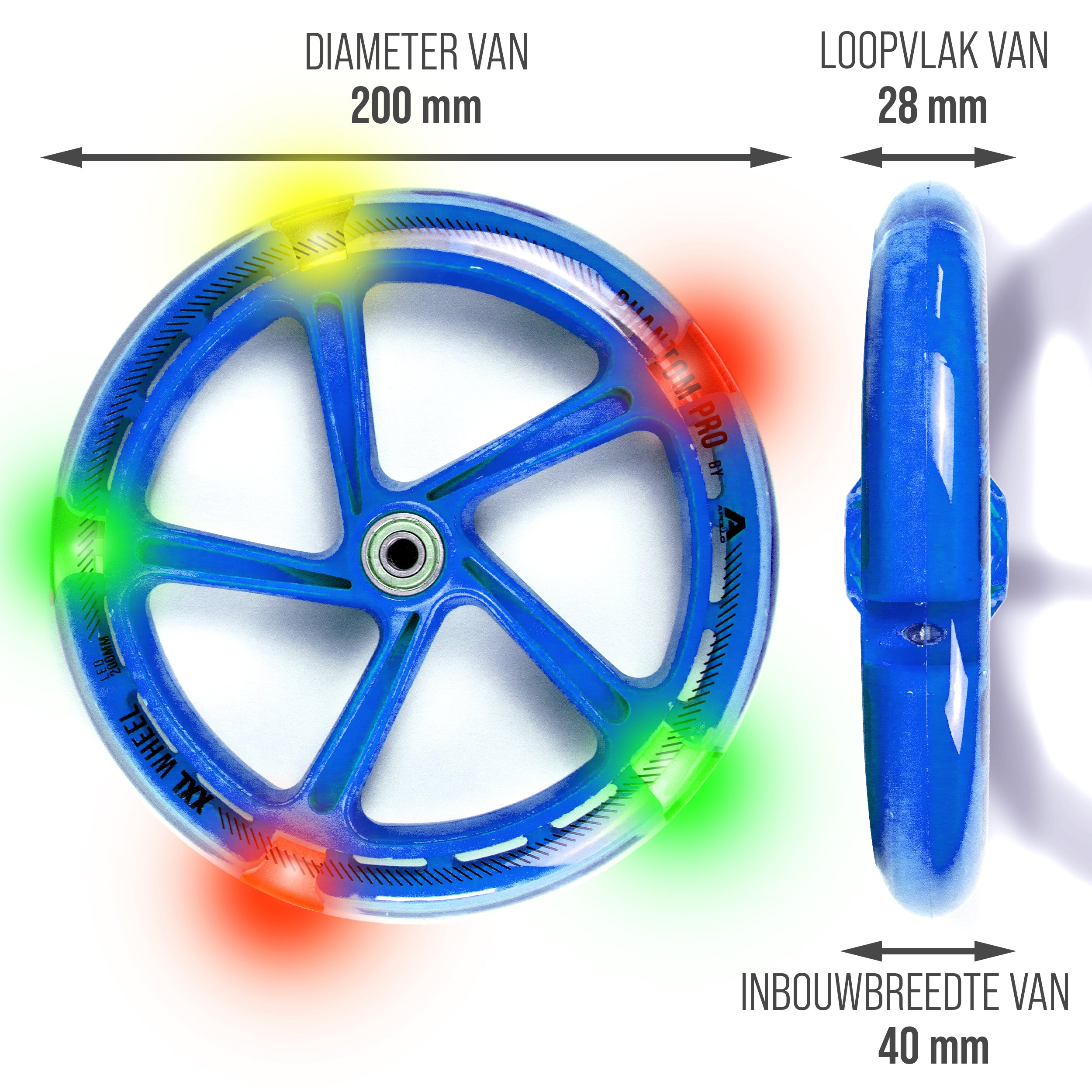 Apollo 200 mm Vervangingswielen set voor Apollo City Scooter LED Blauw