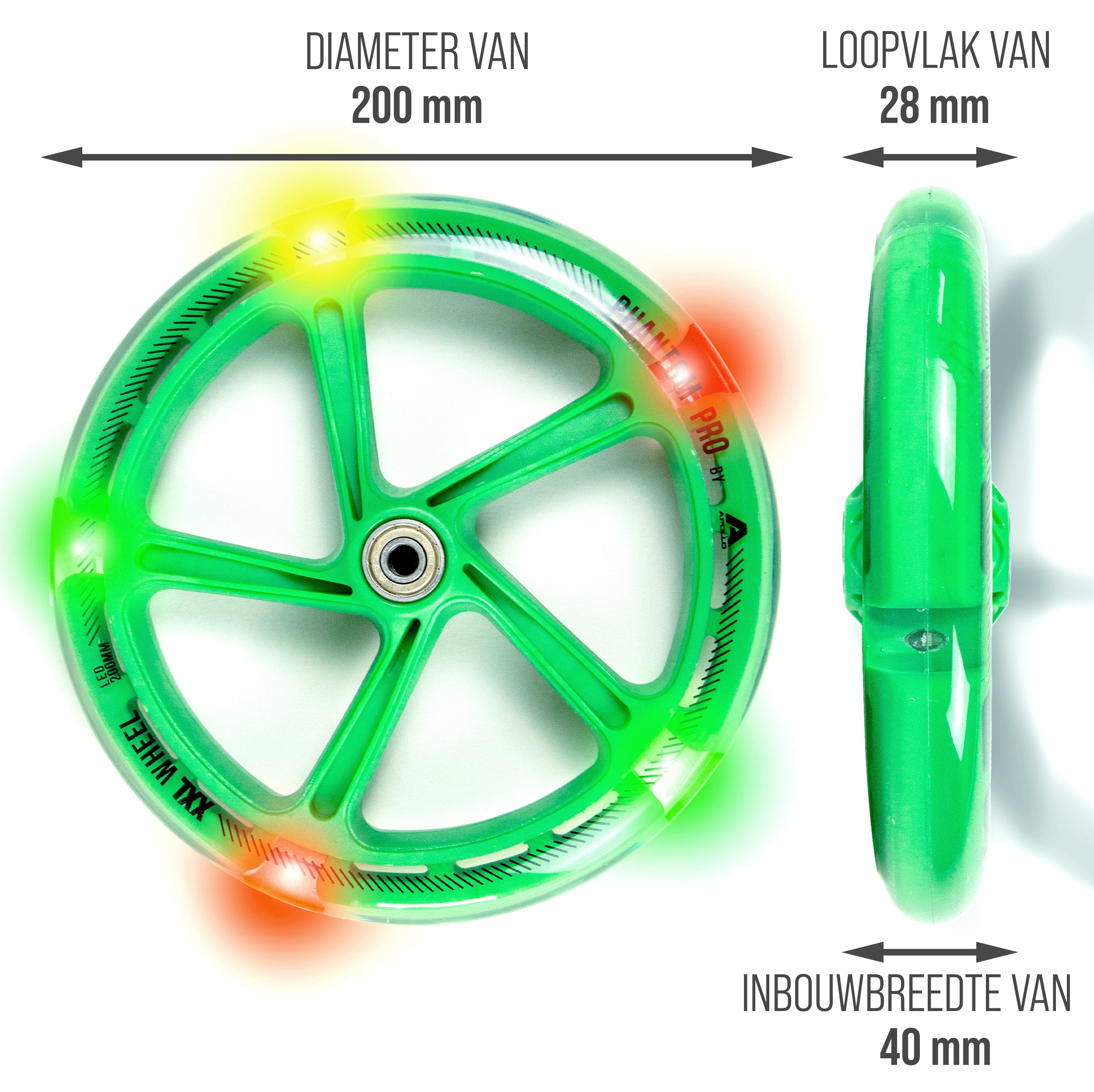 Apollo 200 mm Vervangingswielen set voor Apollo City Scooter LED Groen