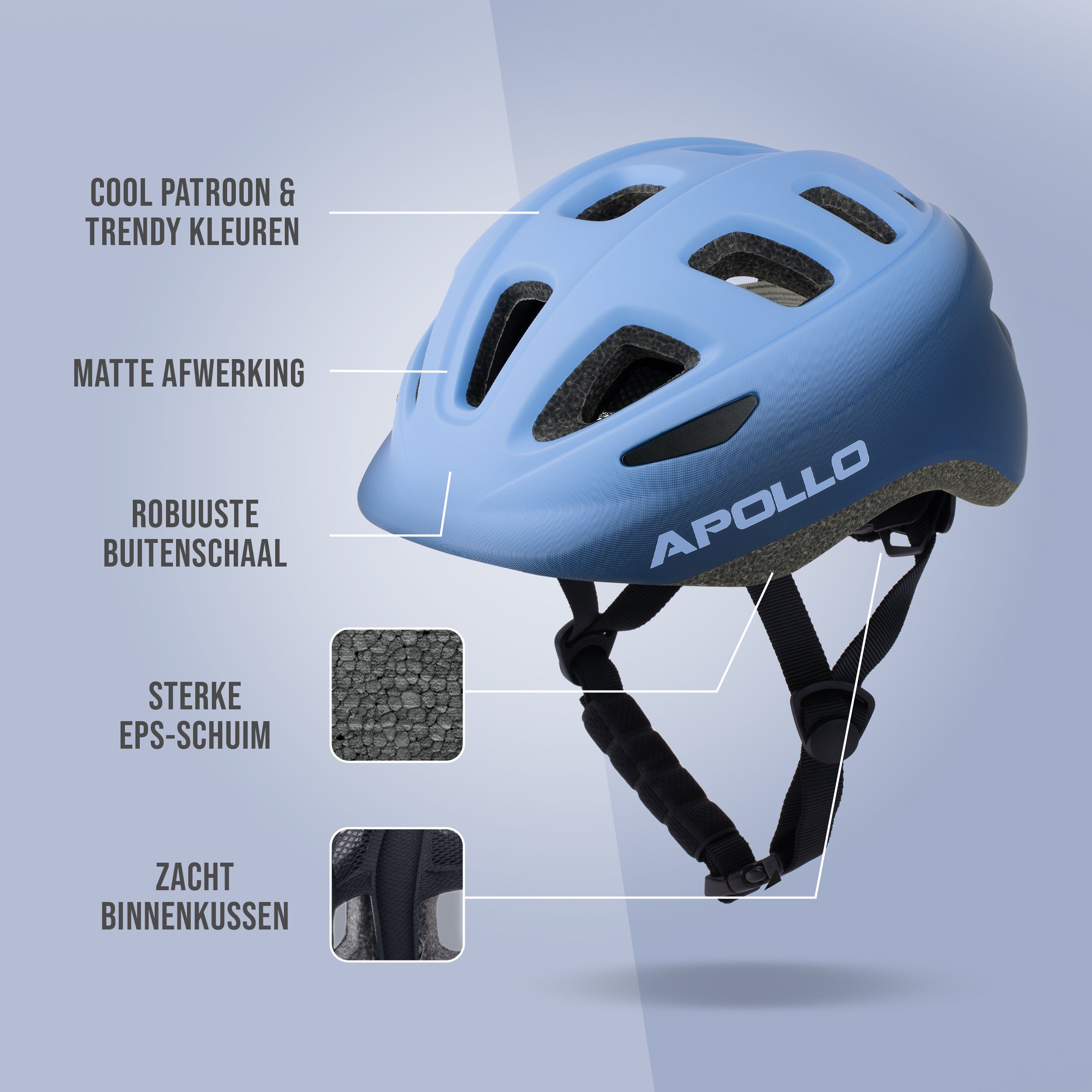 Apollo Kinder fietshelm, helm voor kinderen & tieners, multisport helm Blue Fade