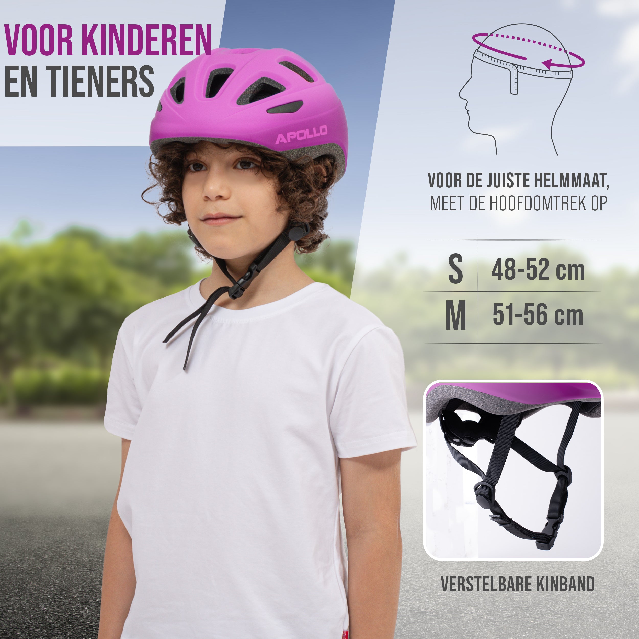 Apollo Kinder fietshelm, helm voor kinderen & tieners, multisport helm Pink Fade
