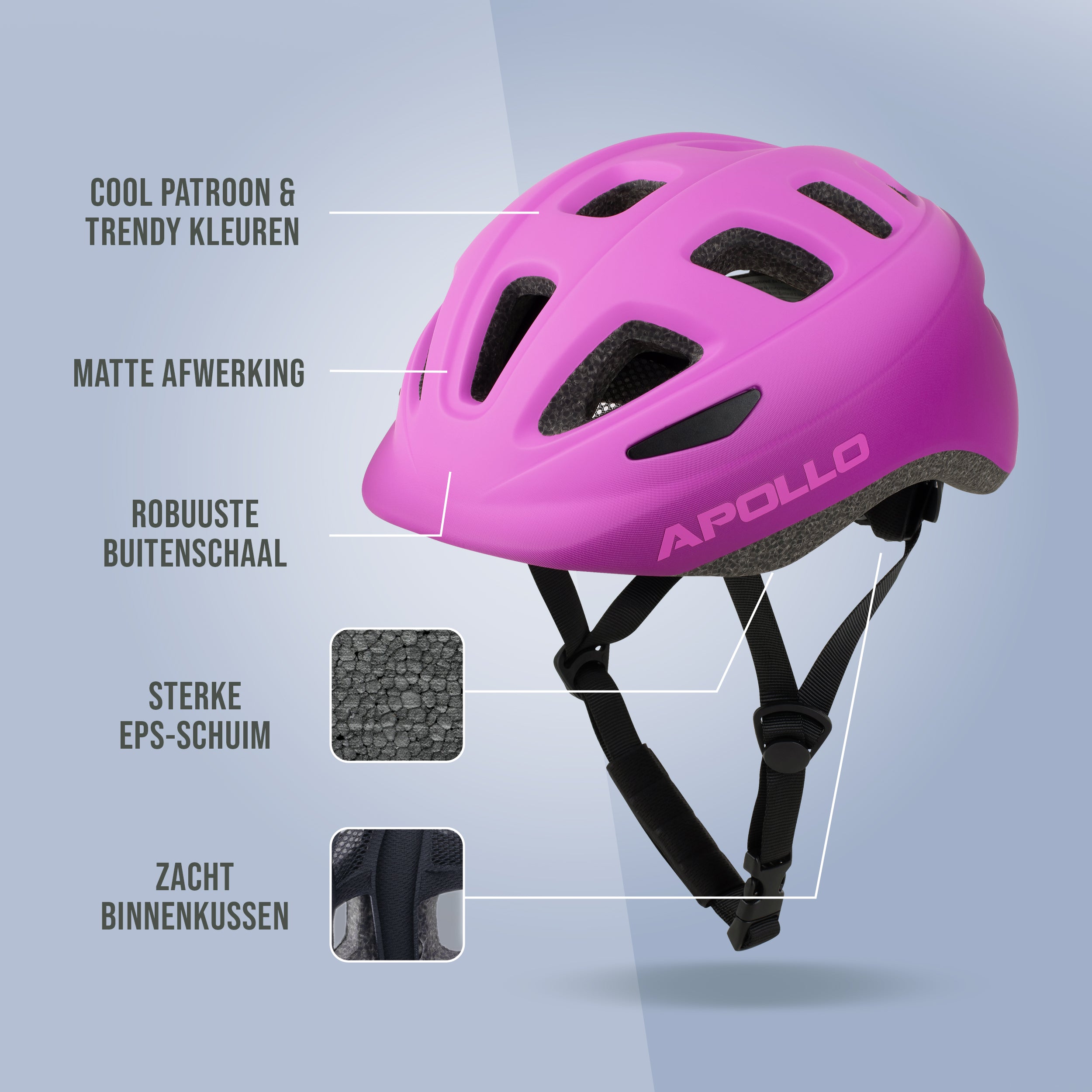 Apollo Kinder fietshelm, helm voor kinderen & tieners, multisport helm Pink Fade