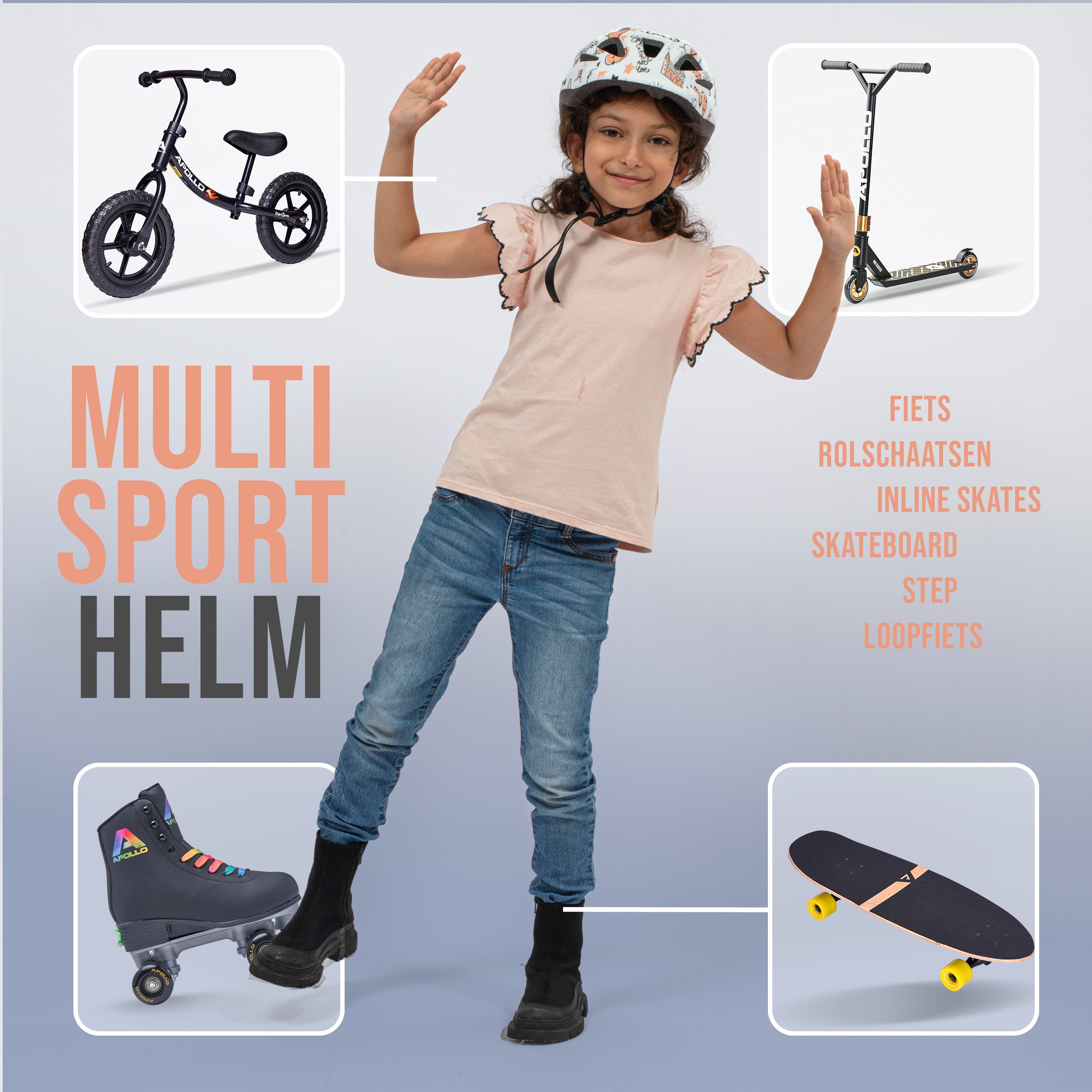 Apollo Kinder fietshelm, helm voor kinderen & tieners, multisport helm Fairytale
