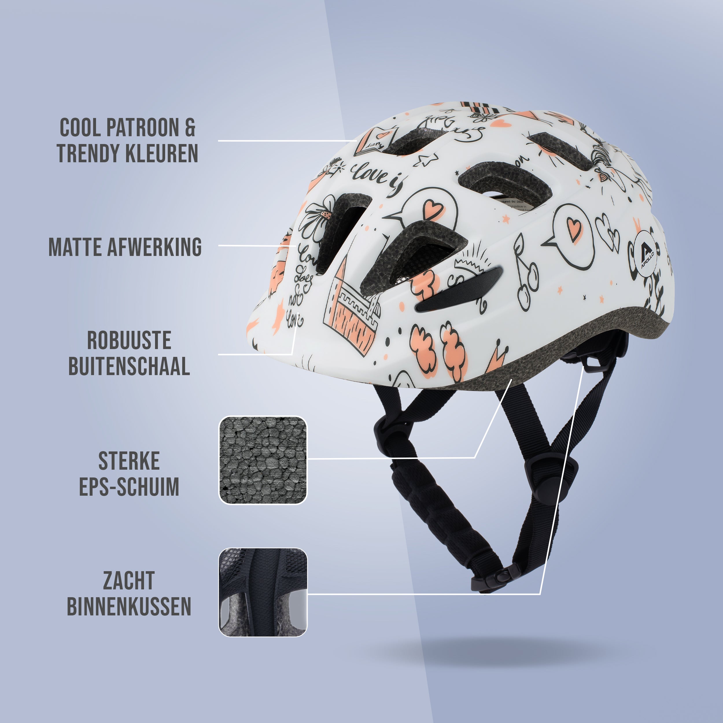 Apollo Kinder fietshelm, helm voor kinderen & tieners, multisport helm Fairytale