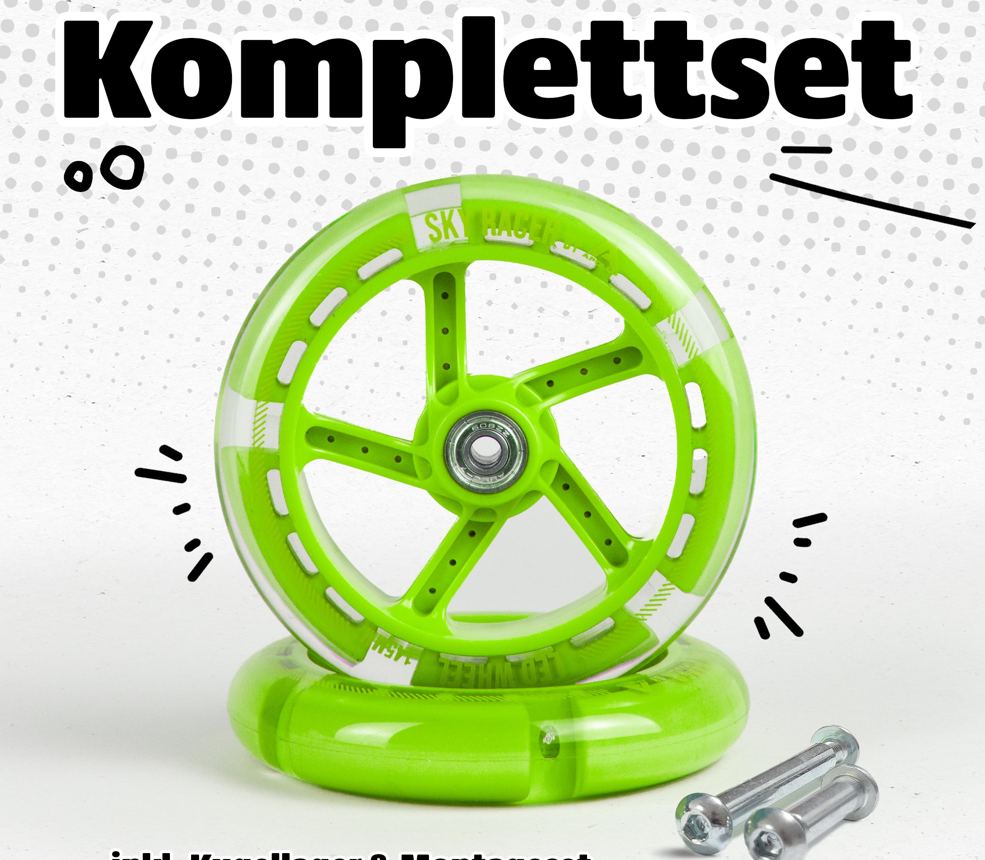 Apollo Vervangingswielenset voor Skyracer - 145 mm wielenset Groen