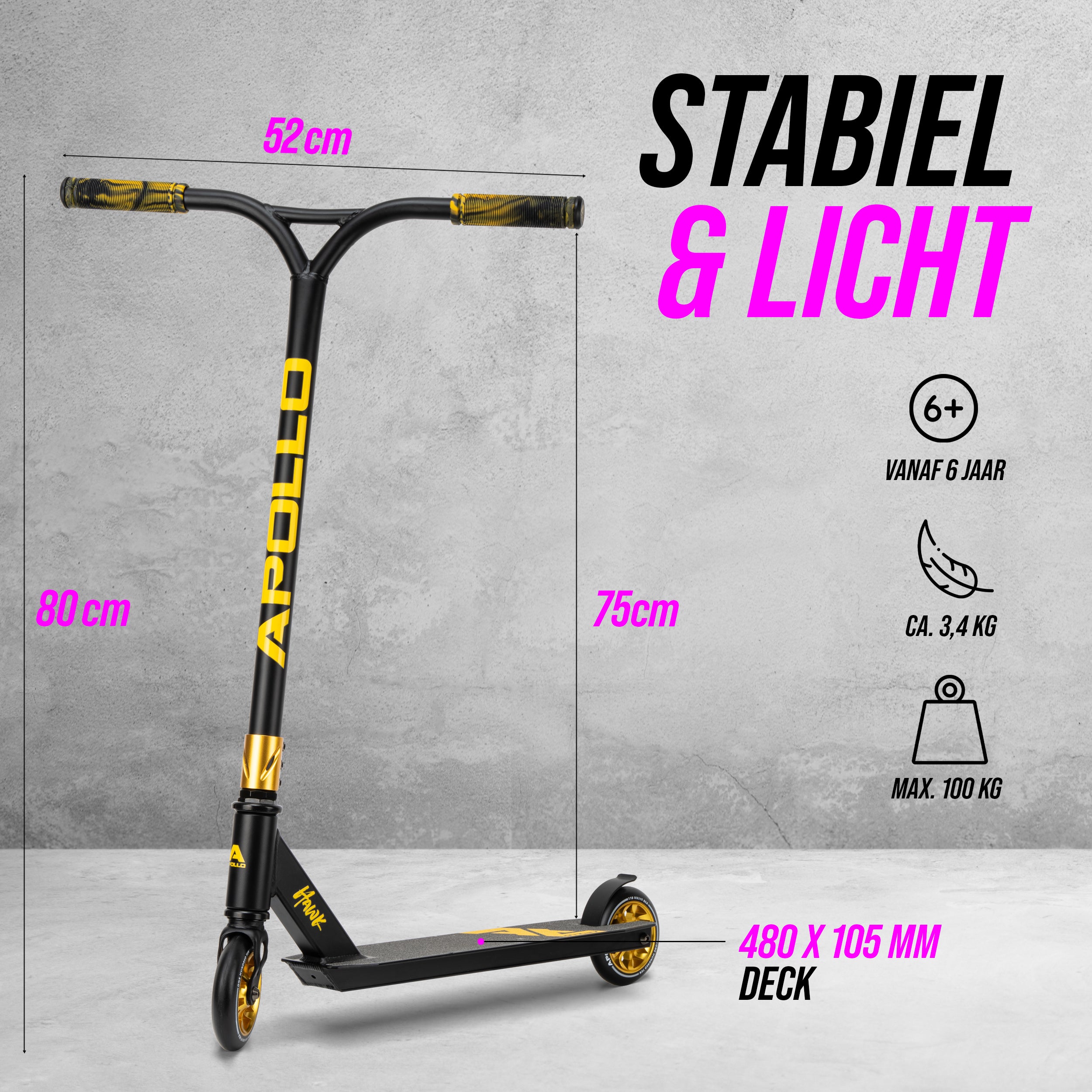 Apollo Apollo Stunt Step "Hawk" - Freestyle Kickstep Black Gold