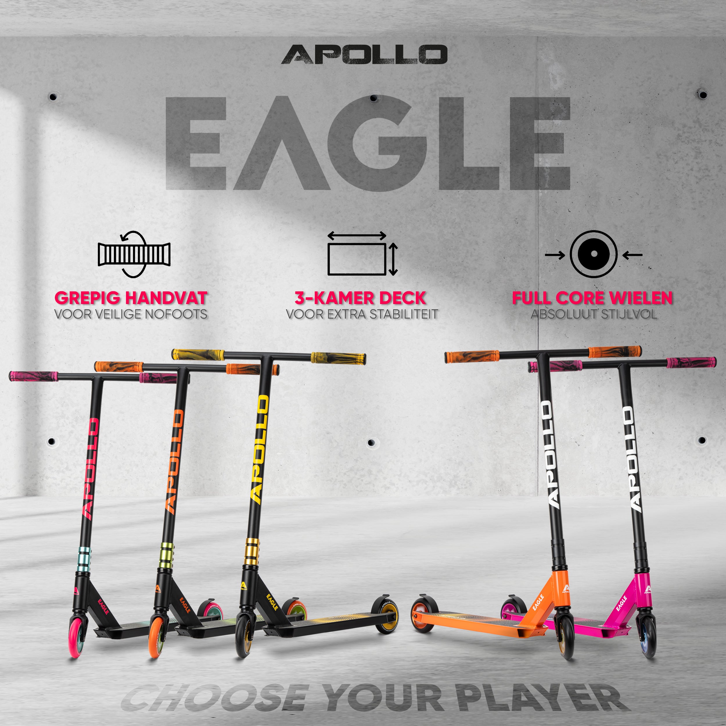 Apollo Stuntstep 'Eagle' - geanodiseerde professionele stuntstep met ABEC9 lagers Zwart Turquoise Roze