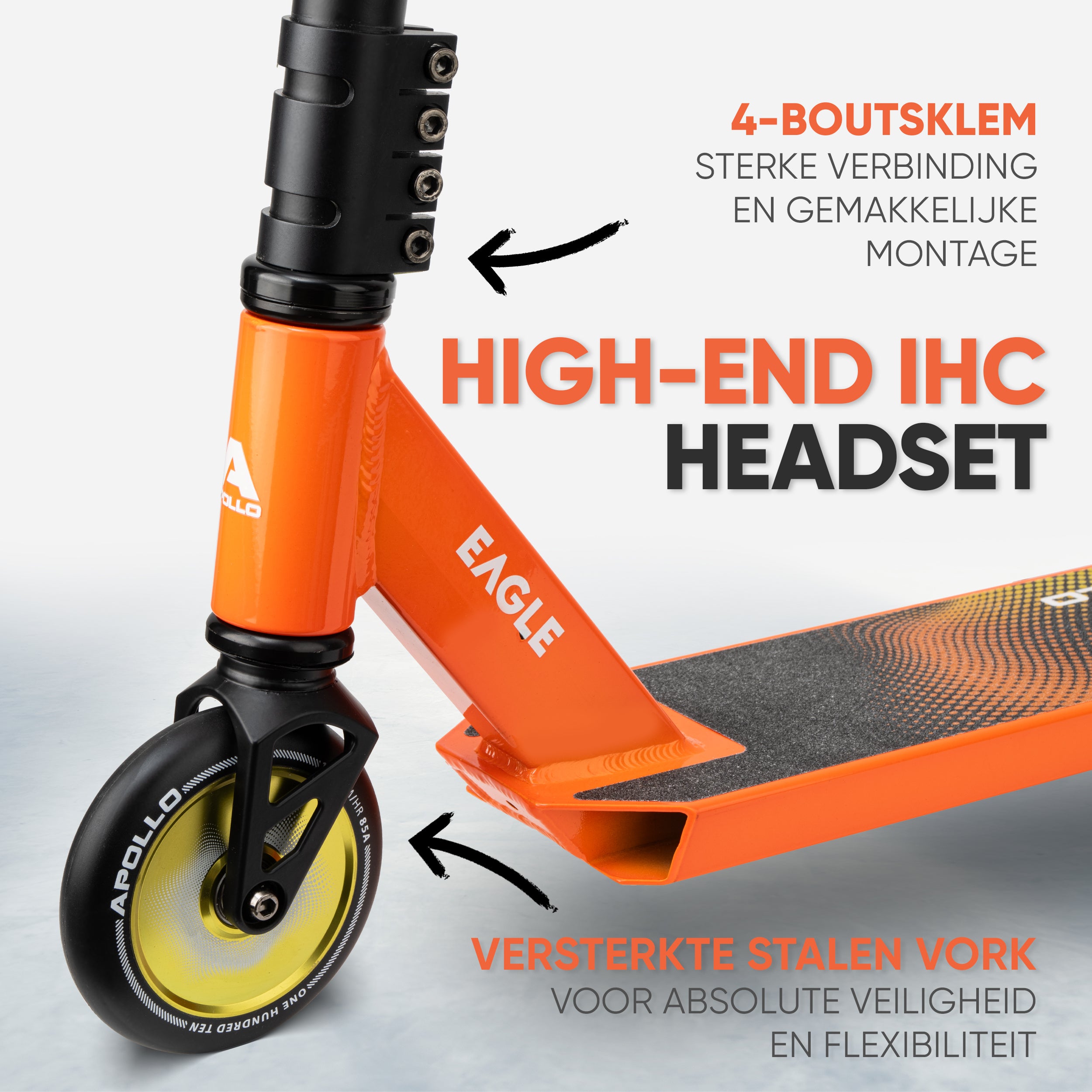 Apollo Stuntstep 'Eagle' - geanodiseerde professionele stuntstep met ABEC9 lagers Zwart Oranje